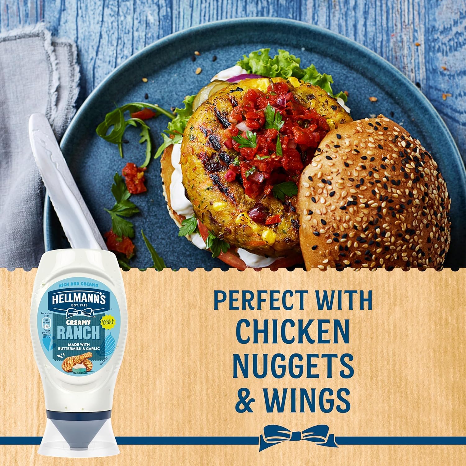 Hellmann’s Creamy Ranch Dressing Sauce 245g By COUGAR | Made with Buttermilk & Garlic | Cool & Tangy Flavour | Perfect for Dips, Salads, Wraps & Snacks | Rich & Creamy Texture | Easy Squeeze Bottle | Restaurant Style Ranch Dressing - (IMPORTED-UK) 2