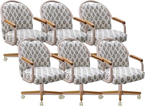 Miniatura 31 de Chromcraft Juego de 4 sillas de comedor de cocina, giratorias, sillas de comedor, sillas tapizadas de espuma viscoelástica con ruedas giratorias