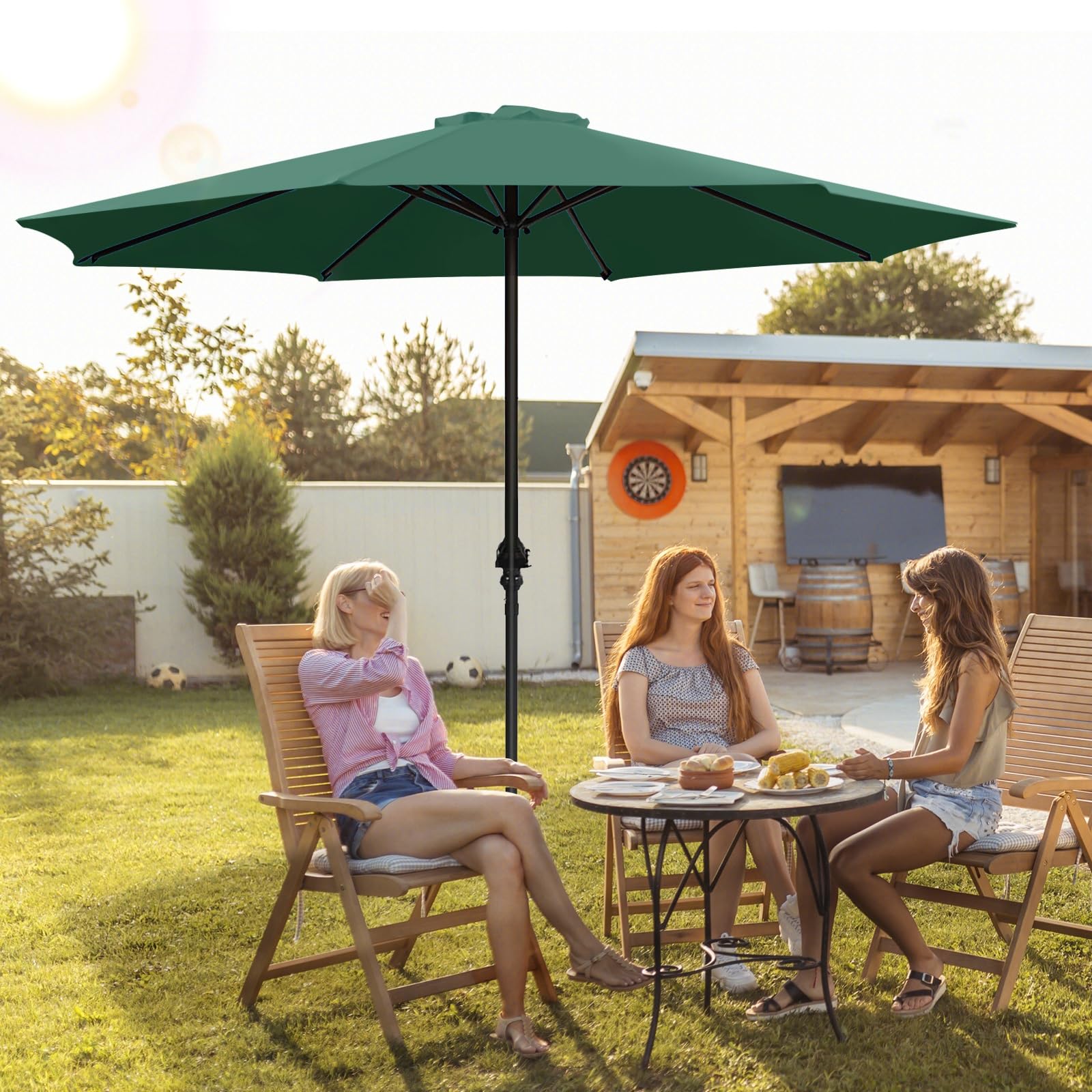 Zewnętrzny parasol ogrodowy z korbą ręczną, 2,7 m / 3,0 m, parasol na taras, na plażę, basen, trawnik, ochrona przed promieniowaniem UV, konstrukcja bez przechylania na podwórko i taras