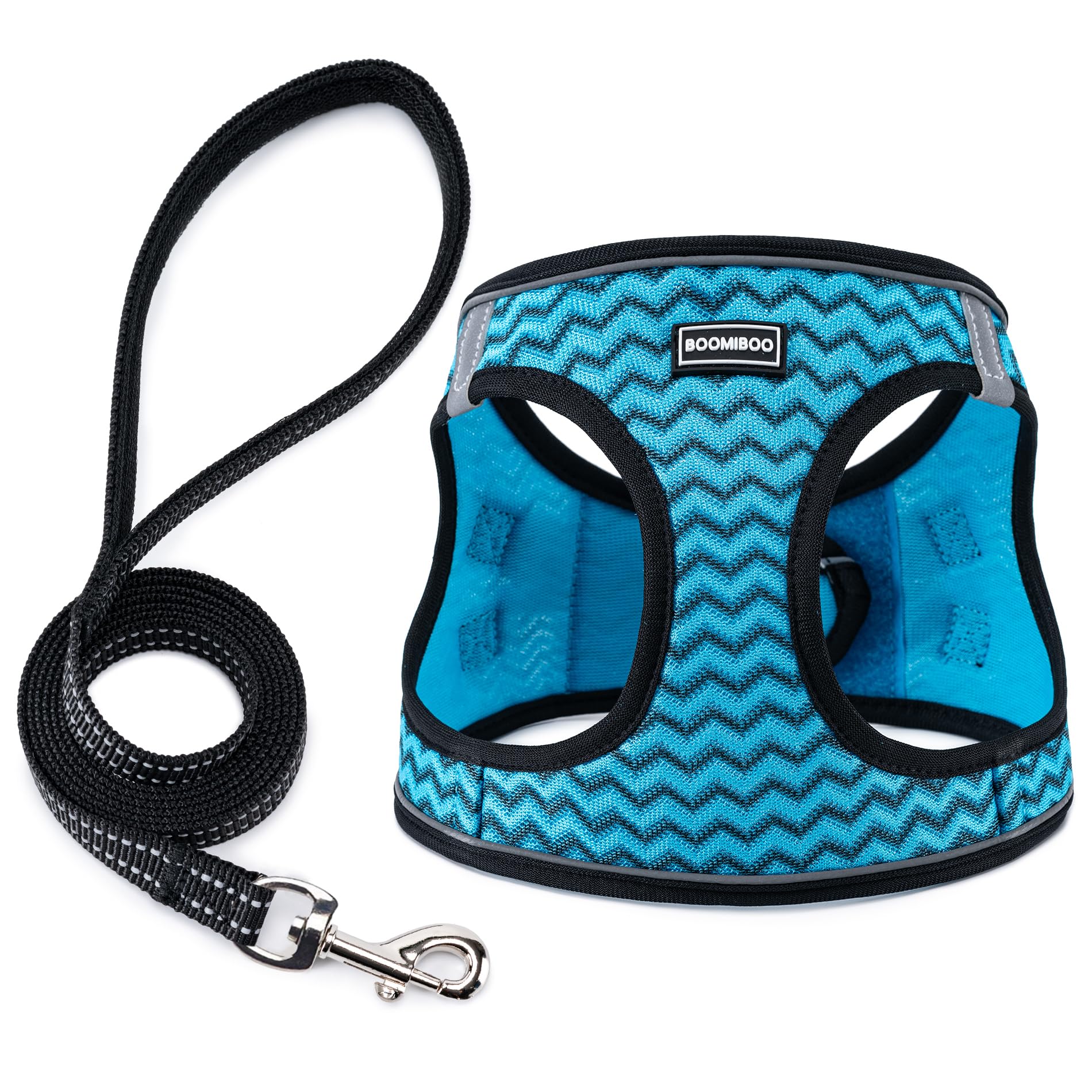 BOOMIBOO Dog Harness with Leash Set, No Pull Adjustable Reflective Step-in Puppy Pet Vest Harnesses for Small Medium Large Dogs and Cats,Blue Stripe