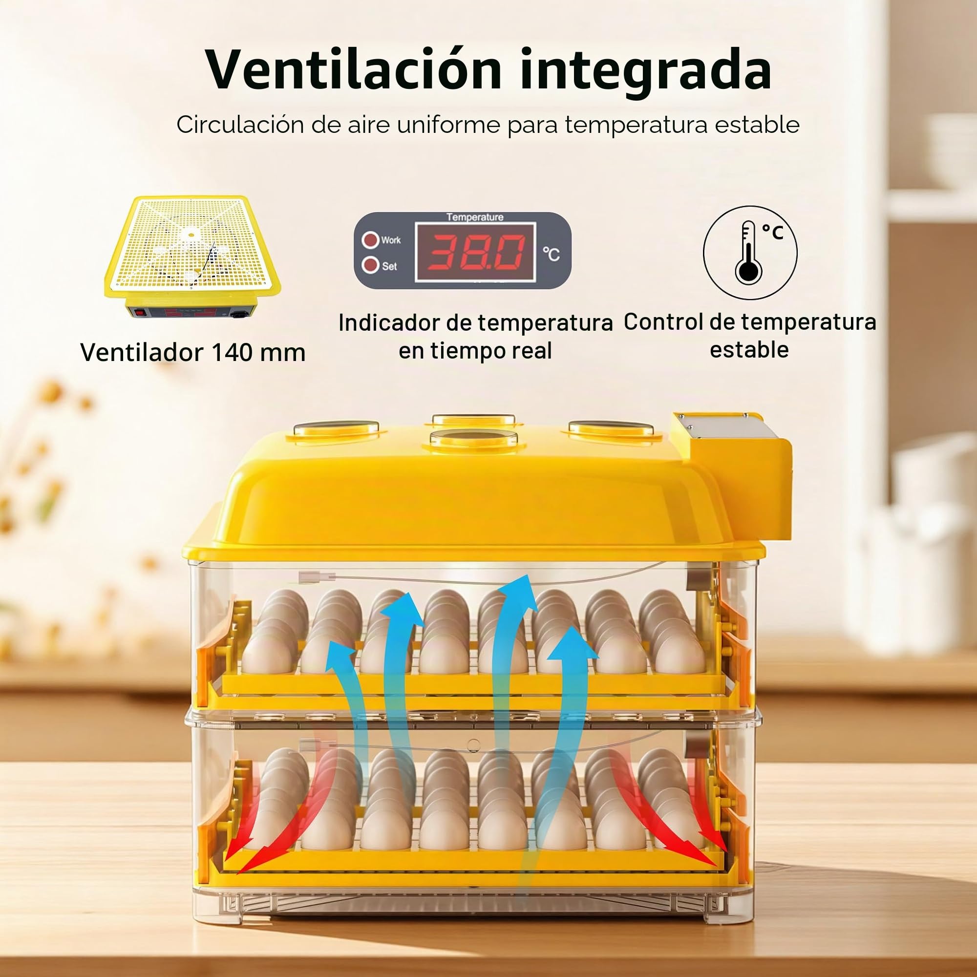 Incubadora automática capacidad para 96 huevos de gallina, aves de corral, pato, codorniz, reptil