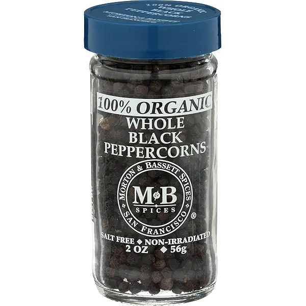 Morton & Bassett 100% Organic Whole Black Peppercorns | Fresh, Pungent Pepper for Grinding & Cooking | Gluten Free, Salt Free, Non-GMO | 2 oz Jar 1