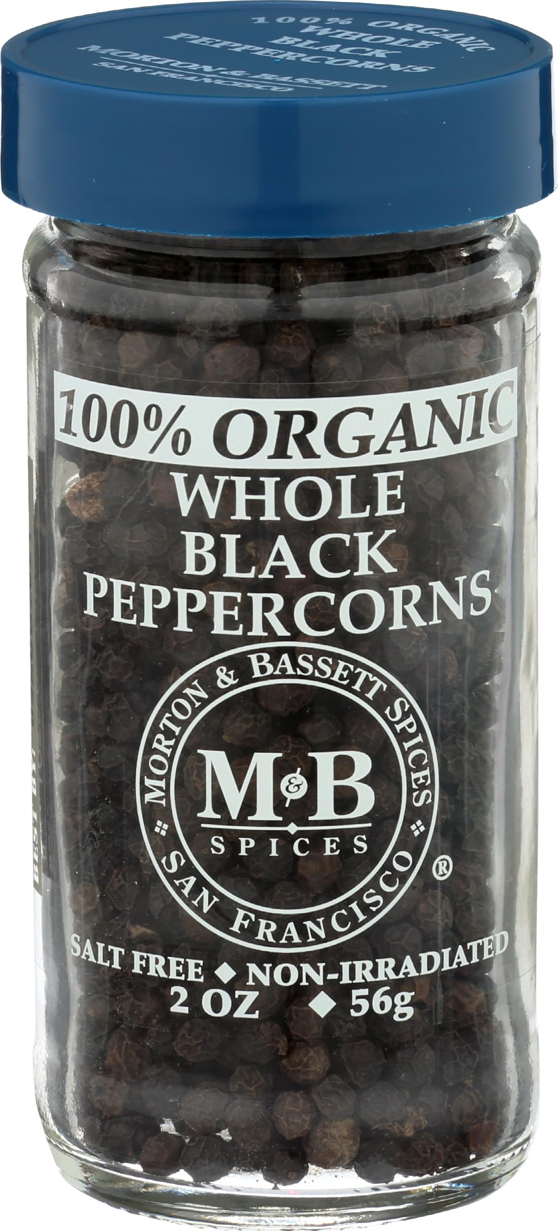 Morton & Bassett 100% Organic Whole Black Peppercorns | Fresh, Pungent Pepper for Grinding & Cooking | Gluten Free, Salt Free, Non-GMO | 2 oz Jar