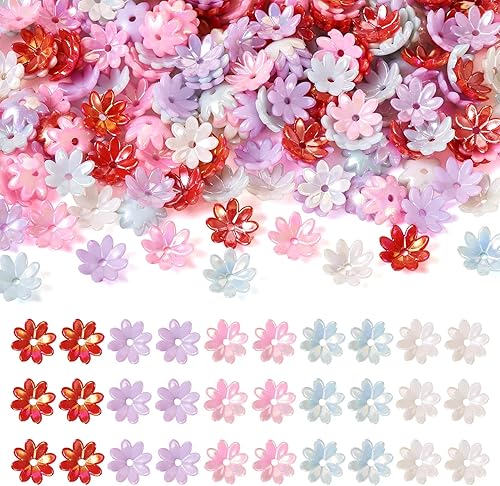 Miniatura 7 de Cheriswelry 250 tapas de cuentas acrílicas de flores de 0.394 pulgadas, coloridas cuentas espaciadoras de 8 pétalos, tapas de extremo para pulseras,