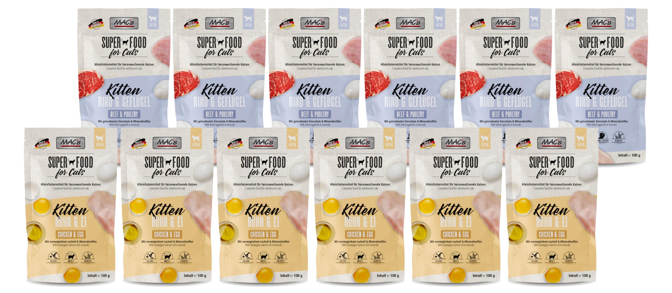 Mac's Cat Multipack Kitten | 12 x 100g | 2 Sorten-Mixpaket | Getreidefreies Nassfutter für Katzenkinder