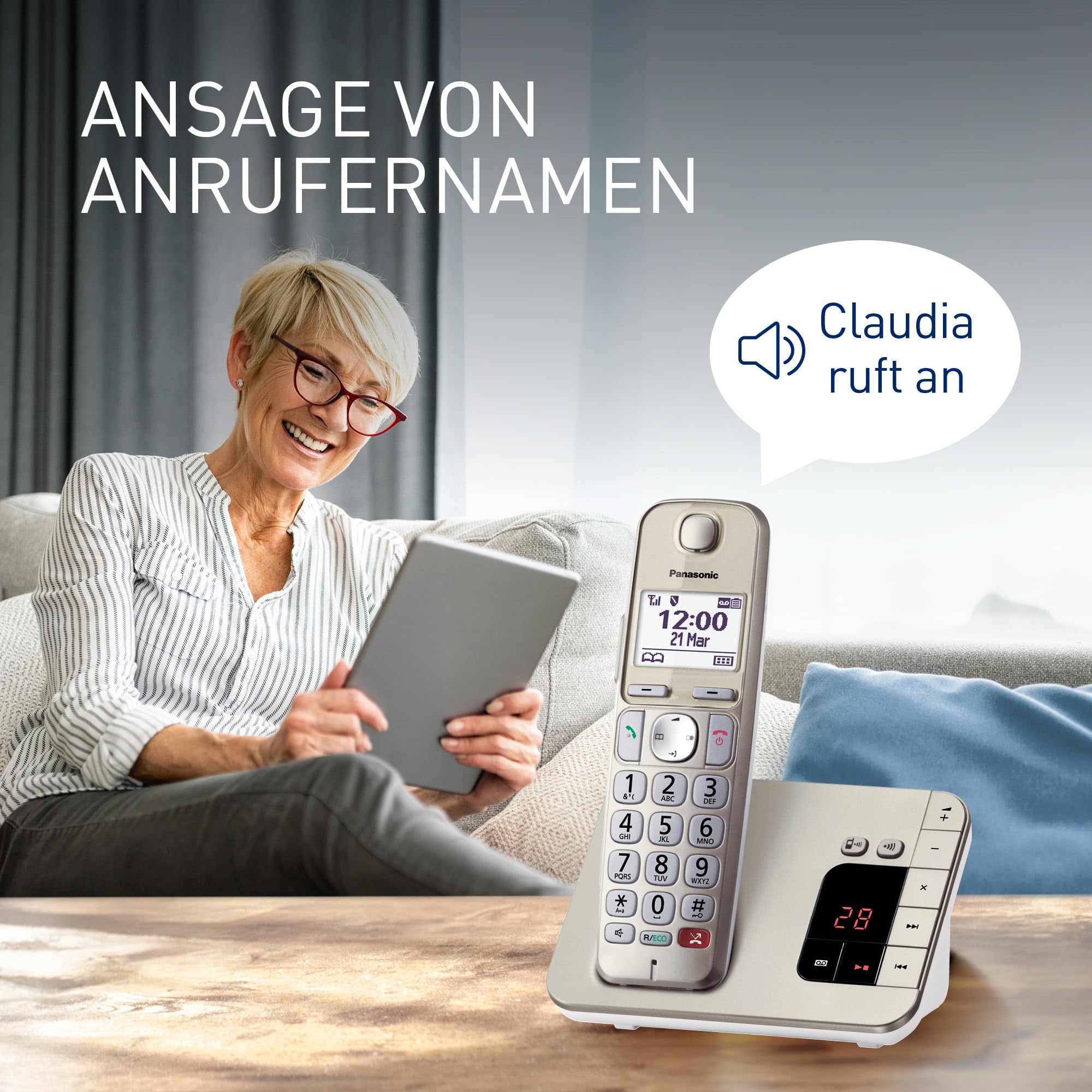 Panasonic KX-TGE262GN Schnurlostelefon mit Anrufbeantworter, bis zu 1.000 Nummern sperren, Voll-Duplex Freisprechen