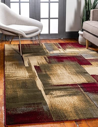 Unique Loom Barista Collection - Alfombra moderna a cuadros, contemporánea, multicapas, Polipropileno, rojo (Multired)