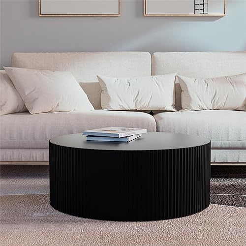 Miniatura 3 de KEVINSPACE Mesa de centro redonda moderna para sala de estar, mesa redonda de madera, mesa de café, mesa de café, mesa de café grande, mesa de