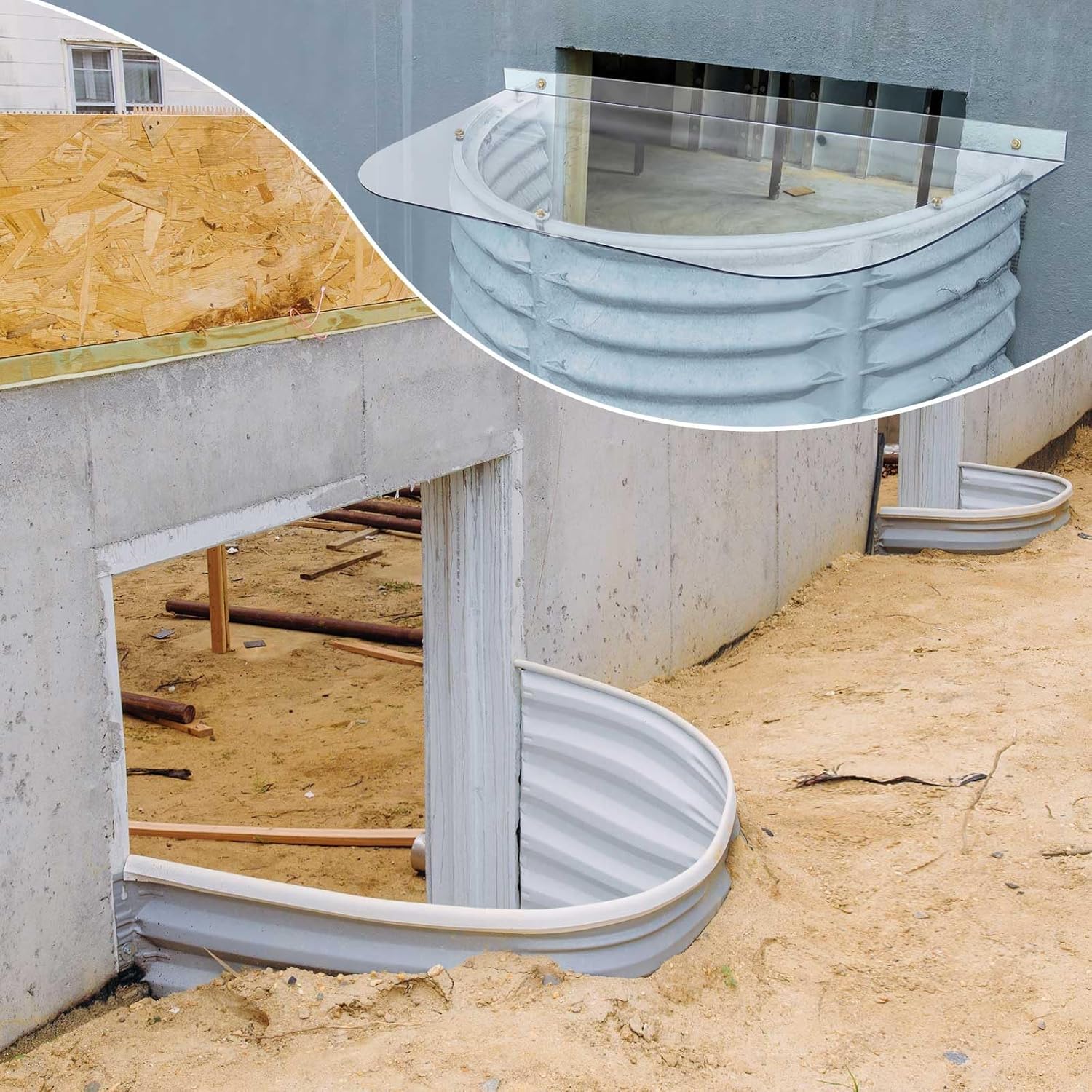 54" x 38" Basement Window Well Covers Clear Polycarbonate Egress Window Well Cover Outside UV Resistant Cover Waterproof Outdoor Protects Against Debris