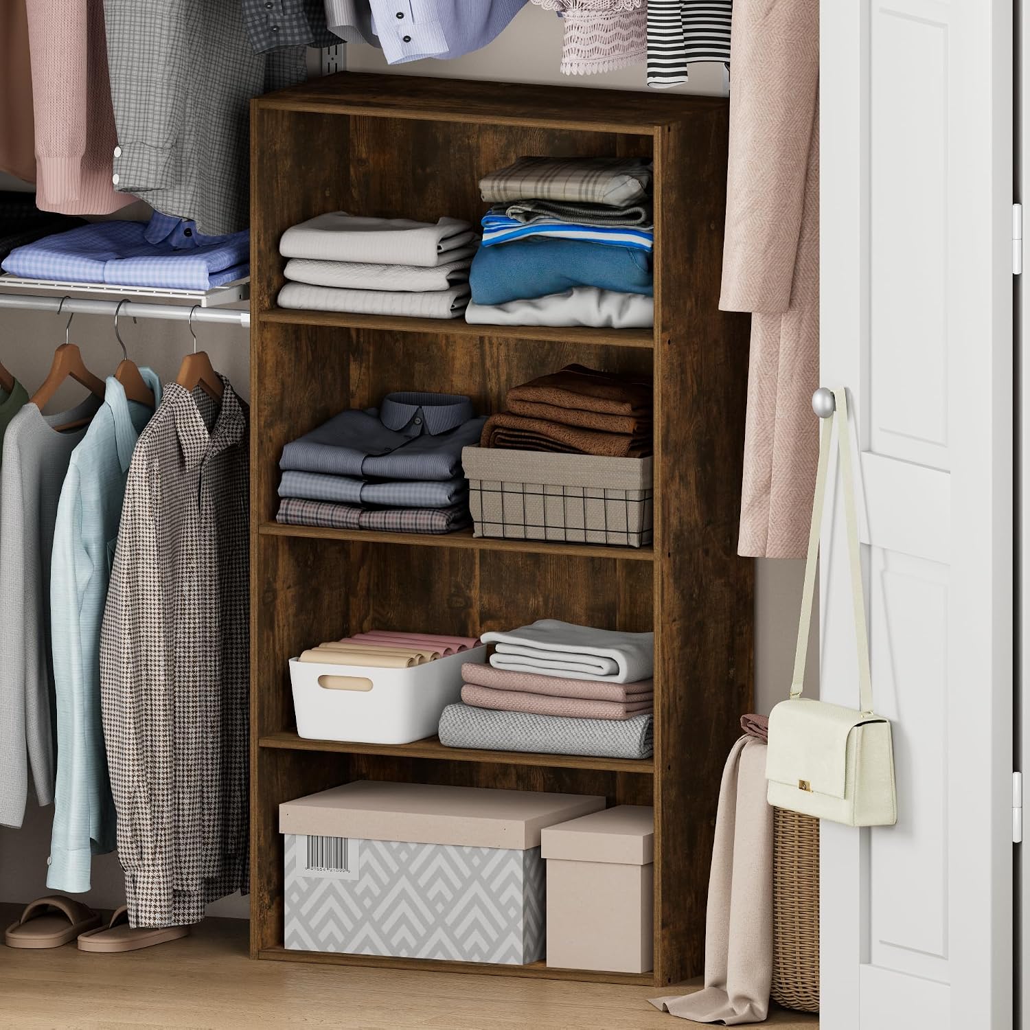 Furinno Reed Closet Organizers and Storage, 2-Tier Organizer, White