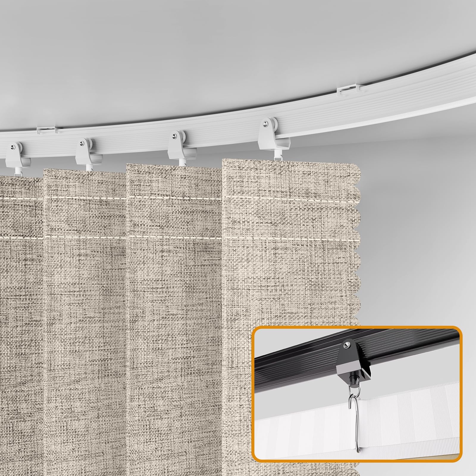 JILRON Cortina para separación de habitaciones con montaje en techo, 100 % protección contra la luz, aspecto de acordeón, para dormitorio, salón, esquina (blanco crema-alto 243 x ancho 457 cm), 1