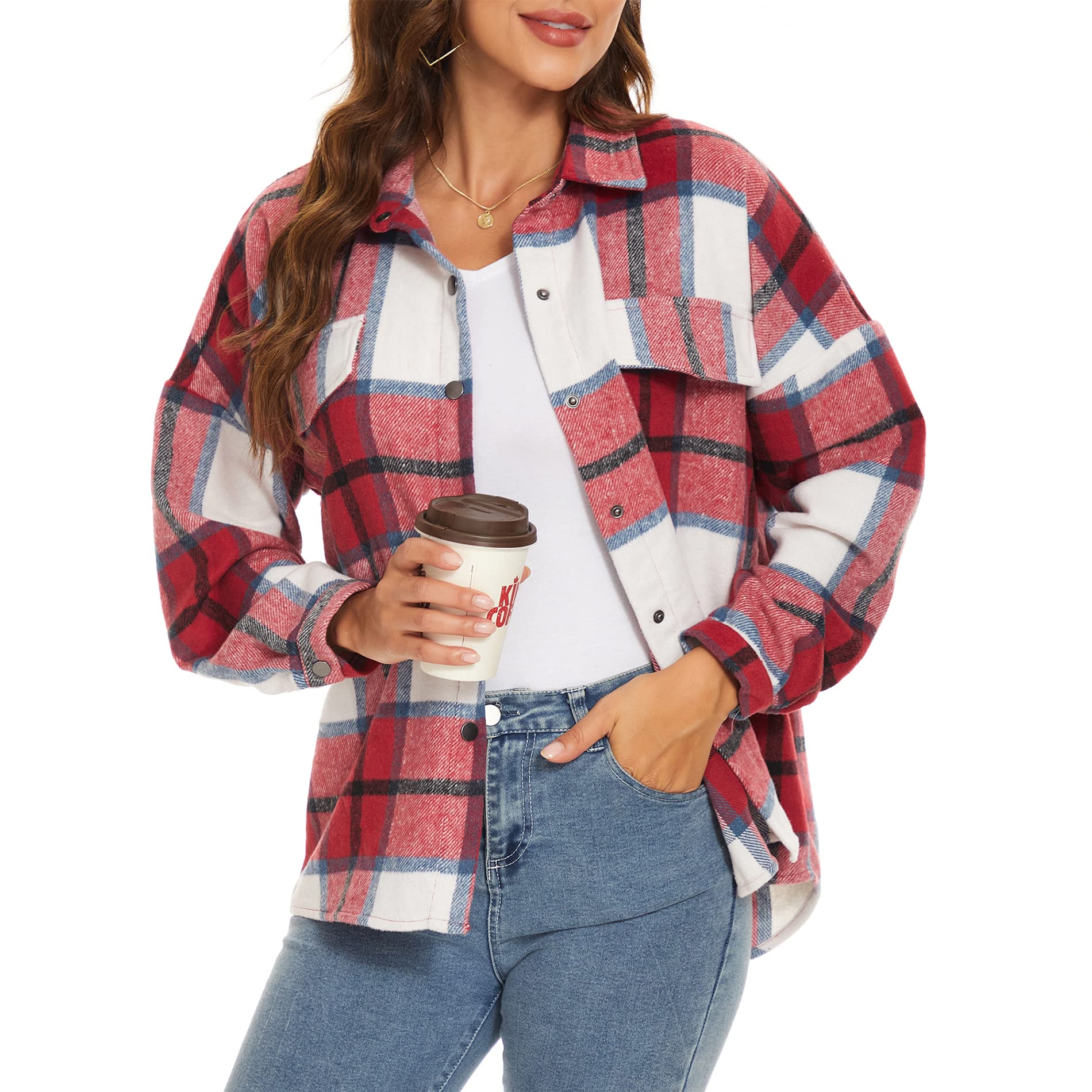 American Trends Flannel Jacket Women Plaid Jackets for Women Fall
