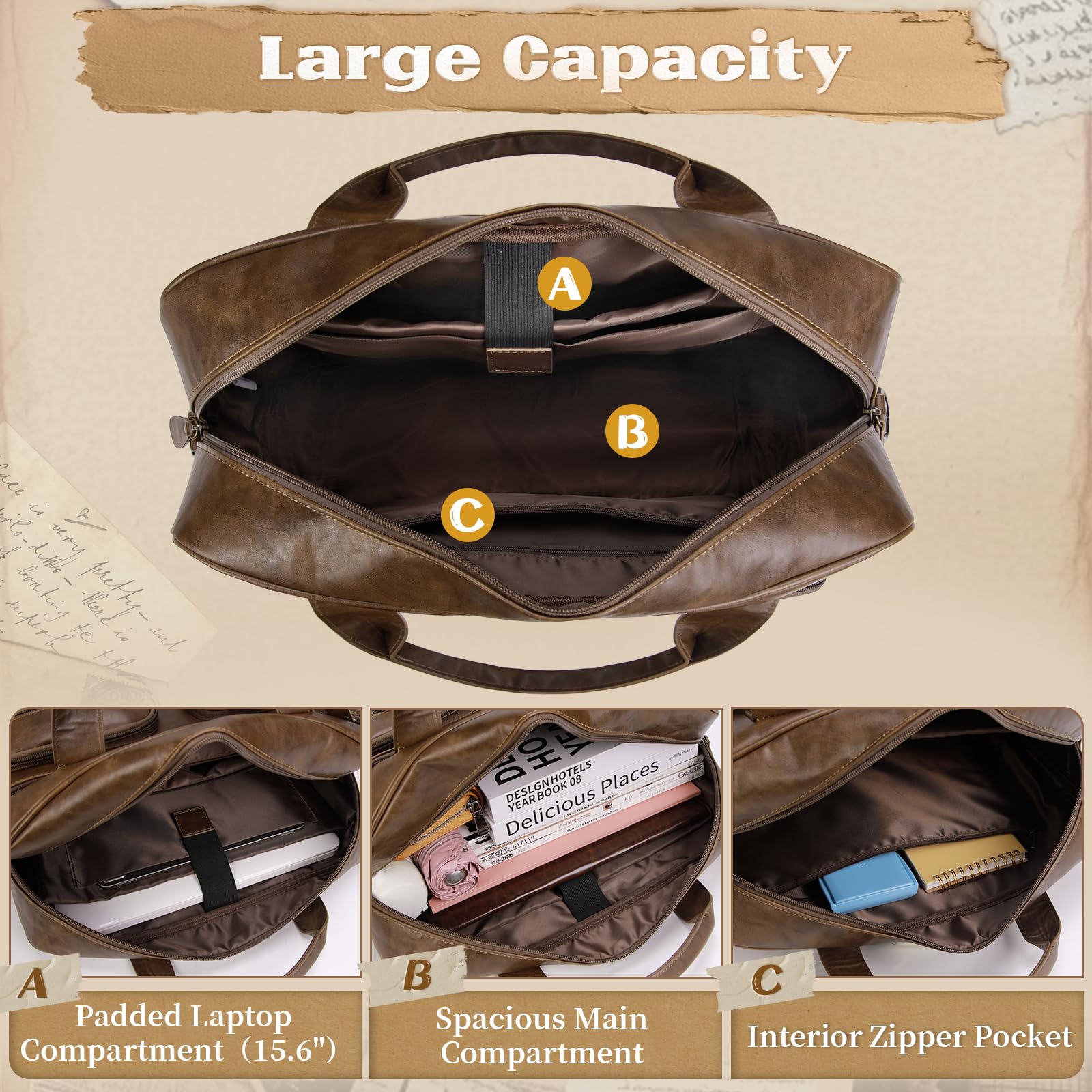 RAINSMORE Arbeitstasche Herren Vintage Aktentasche Laptoptasche 15.6 Zoll Wasserdicht Umhängetasche Ledertasche