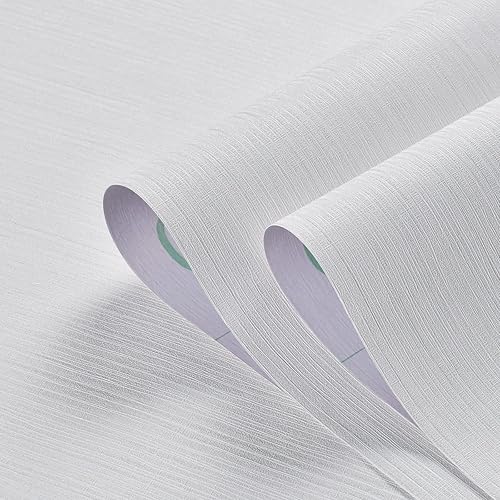 Miniatura 6 de Haimin Papel tapiz texturizado de tela de 24 x 393 pulgadas, papel de contacto de tela, papel de pared blanco, papel de pared de lino autoadhesivo