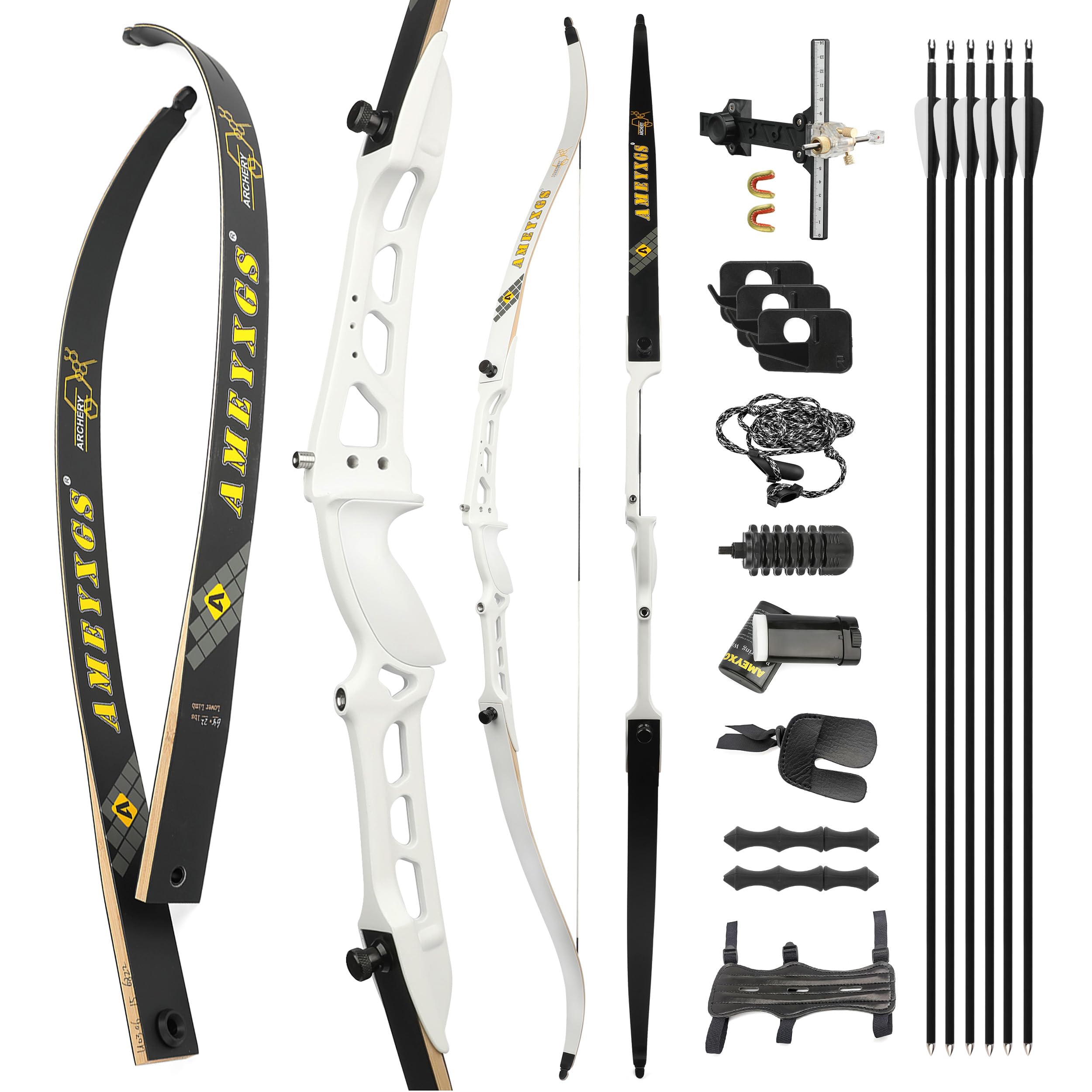 surwolf Recurve Bow 66/68/70" Competition Recurvebow for Beginners 14-40LBS Takedown huntingbow Archery Bow and Arrow Set（white set,2#68"-32lbs）