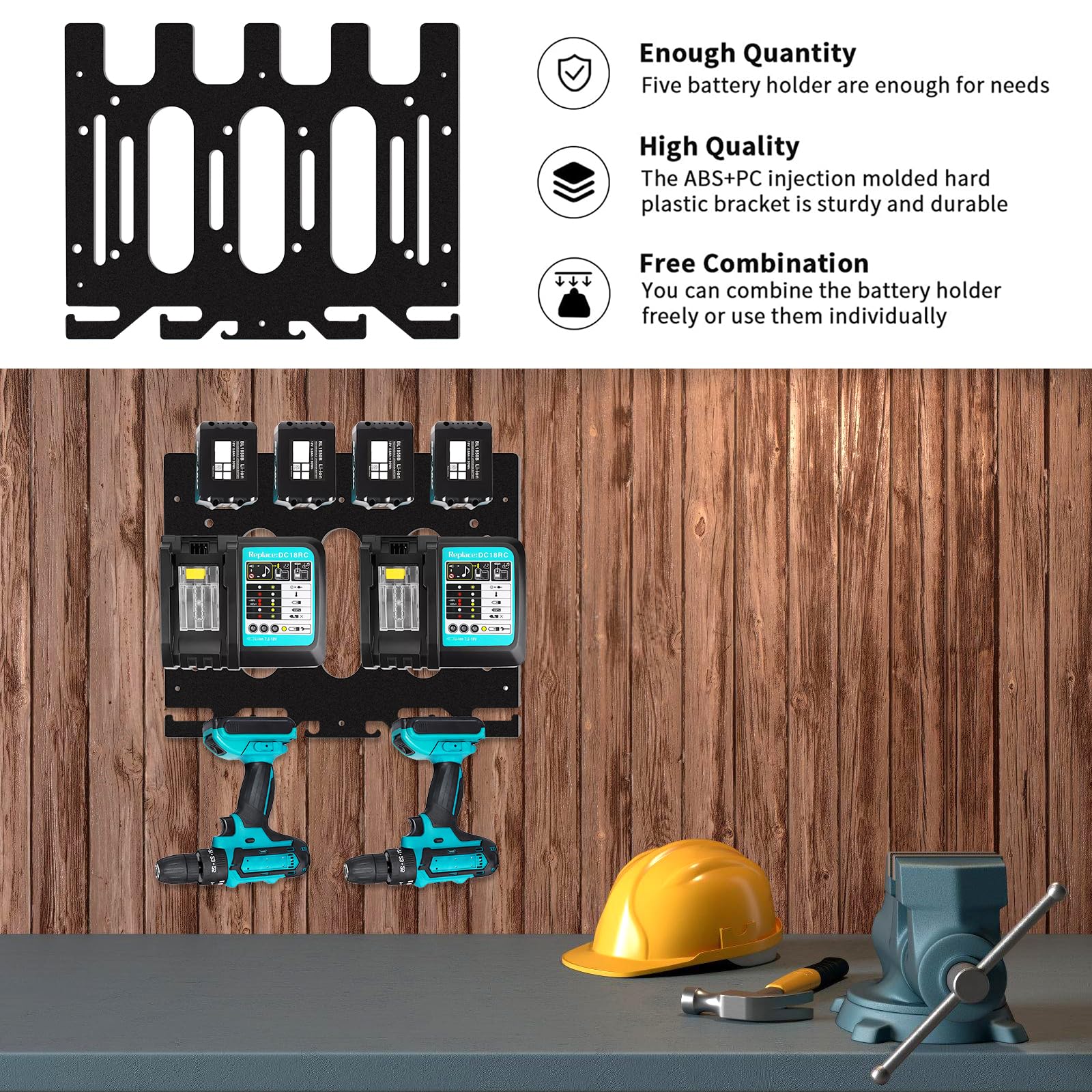 Hopeymy26 Soporte Pared Para Baterías Makita 18V - 6 Piezas, Color Verde