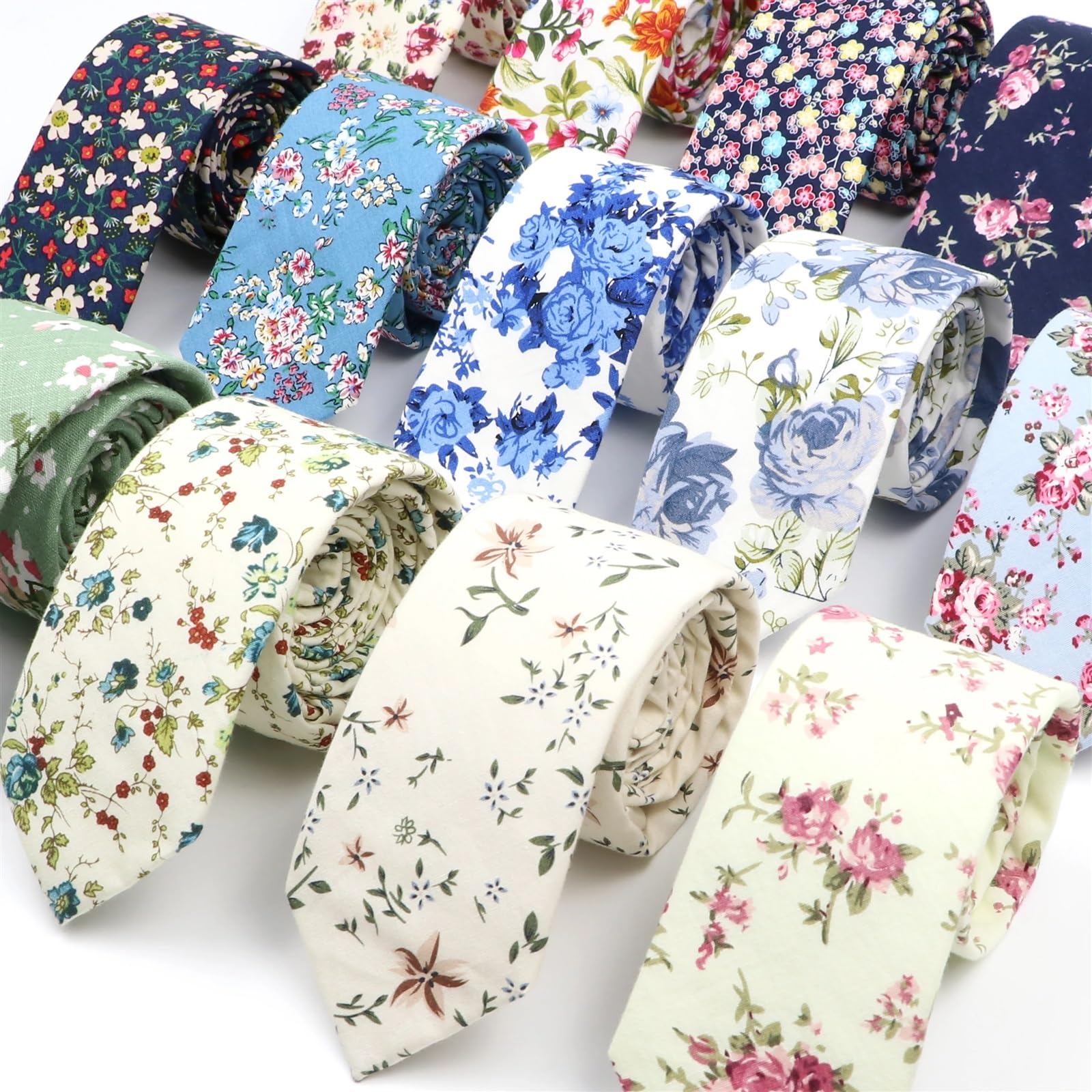 Cravatta da uomo in cotone con stampa floreale retrò grigio talpa, sottile/stretta, stile festa di nozze, sposo, testimone di nozze, regalo per lui - Italia