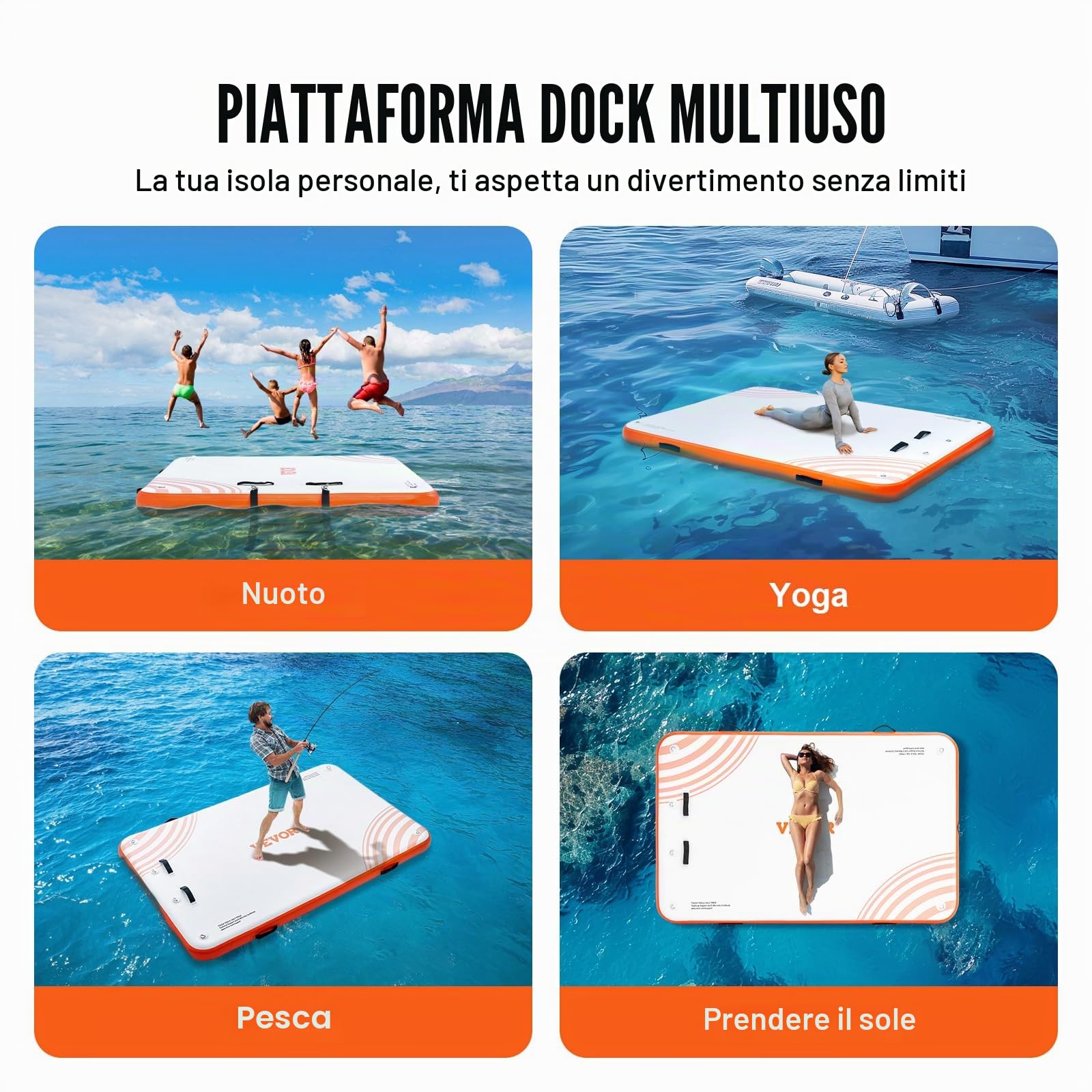 VEVOR Pontile Galleggiante Gonfiabile, Piattaforma 8x5 Piedi Tappetino Antiscivolo con Borsa per Il Trasporto Portatile Scaletta Rimovibile, Zattera per Isola per Piscina, Spiaggia