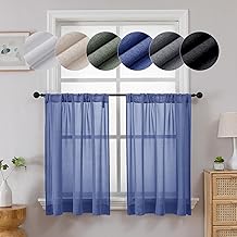 Lecloud Serena Semi-Sheer Blue Curtain Tiers 36 Inch Long, Kitchen Curtain for Windows, Short Cafe Curtains with Rod Pocket for Bedroom/Living Room (Each 40 W x 36 L, 2 Panels Set, Blue)