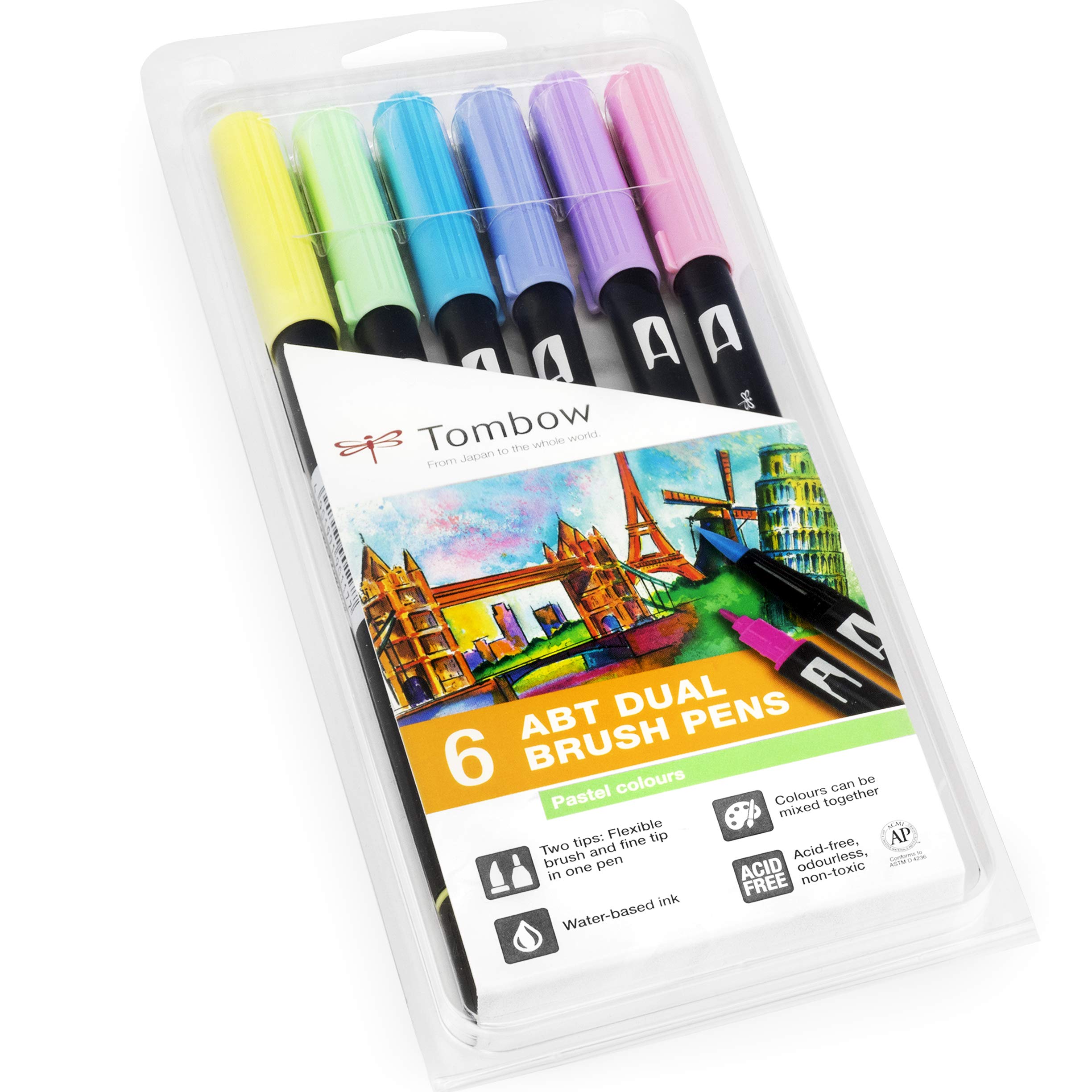Tombow ABT – Set 6 Pennarelli A Doppia Punta (Fine E Pennello) Colori Pastello – Ideali Per Lettering E Illustrazioni