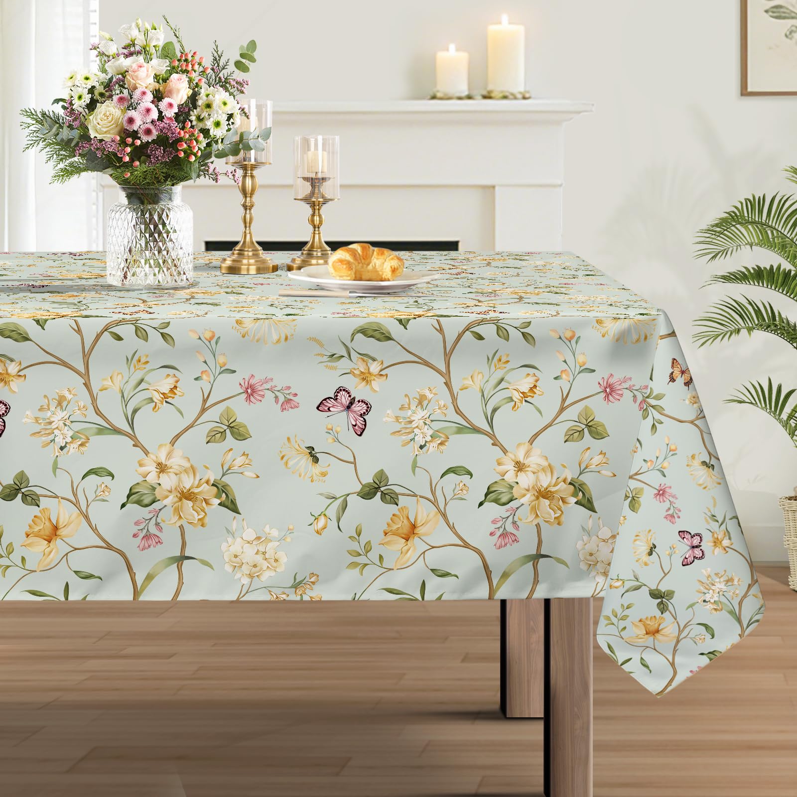 hometrixx Spring Flower Leaves Washable Square Table Cloth 140x140cm — image 1