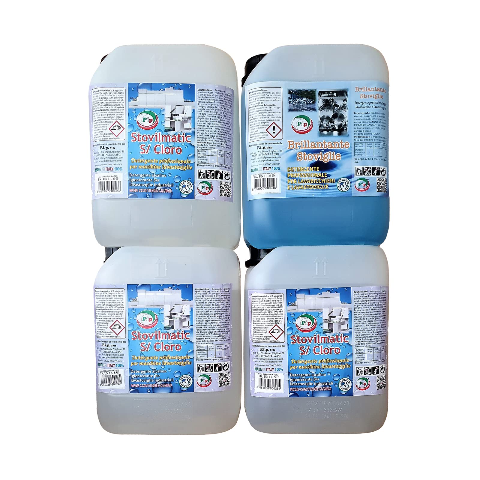 PIP Detergente Lavastoviglie Professionale Stovilmatic + Brillantante Lavastoviglie, Set 3+1 TK T5, Detersivo Stoviglie Industriale, Pulizia Rigenerante, Anticalcare, HORECA, HACCP