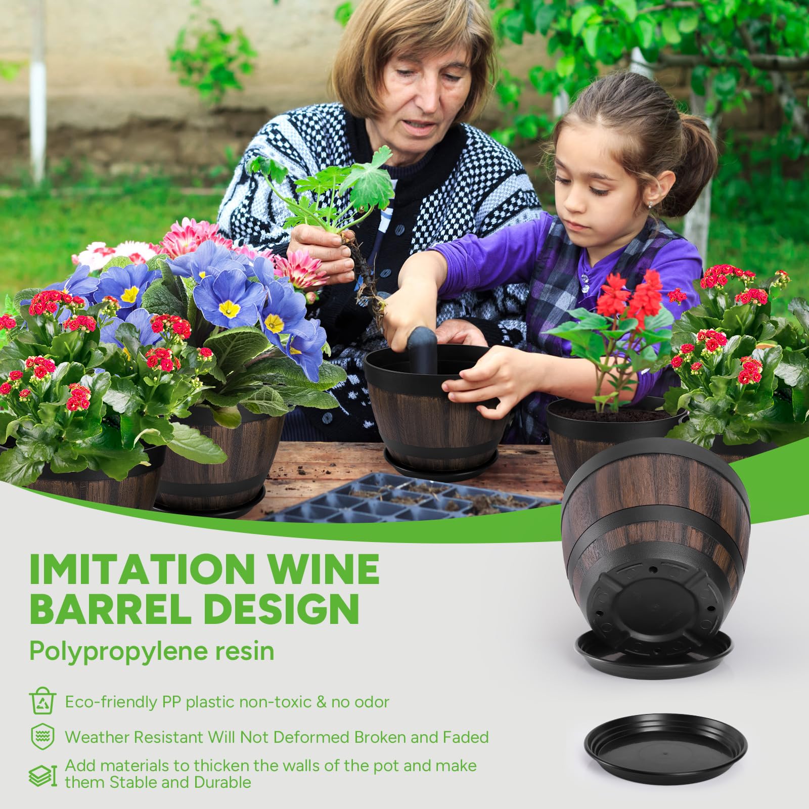 KADAX Vaso Da Fiori In Plastica Con Sottovaso, Vaso Per Piante Per Decorazioni Floreali Moderne In Interni Set Da 3 Grigio 30 Cm 83765586 - Foto 12