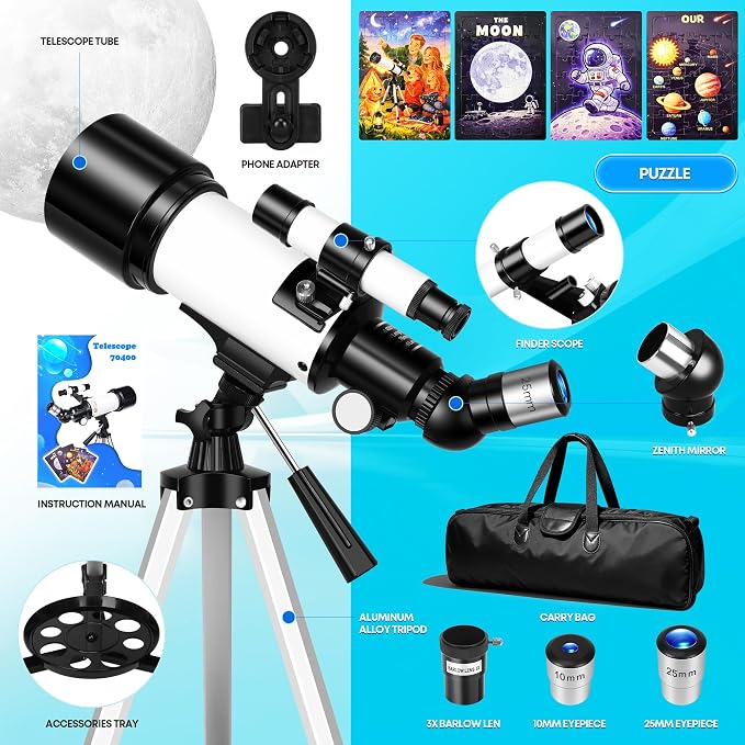 Telescopio refractor 70mm con trípode para principiantes miniatura 6