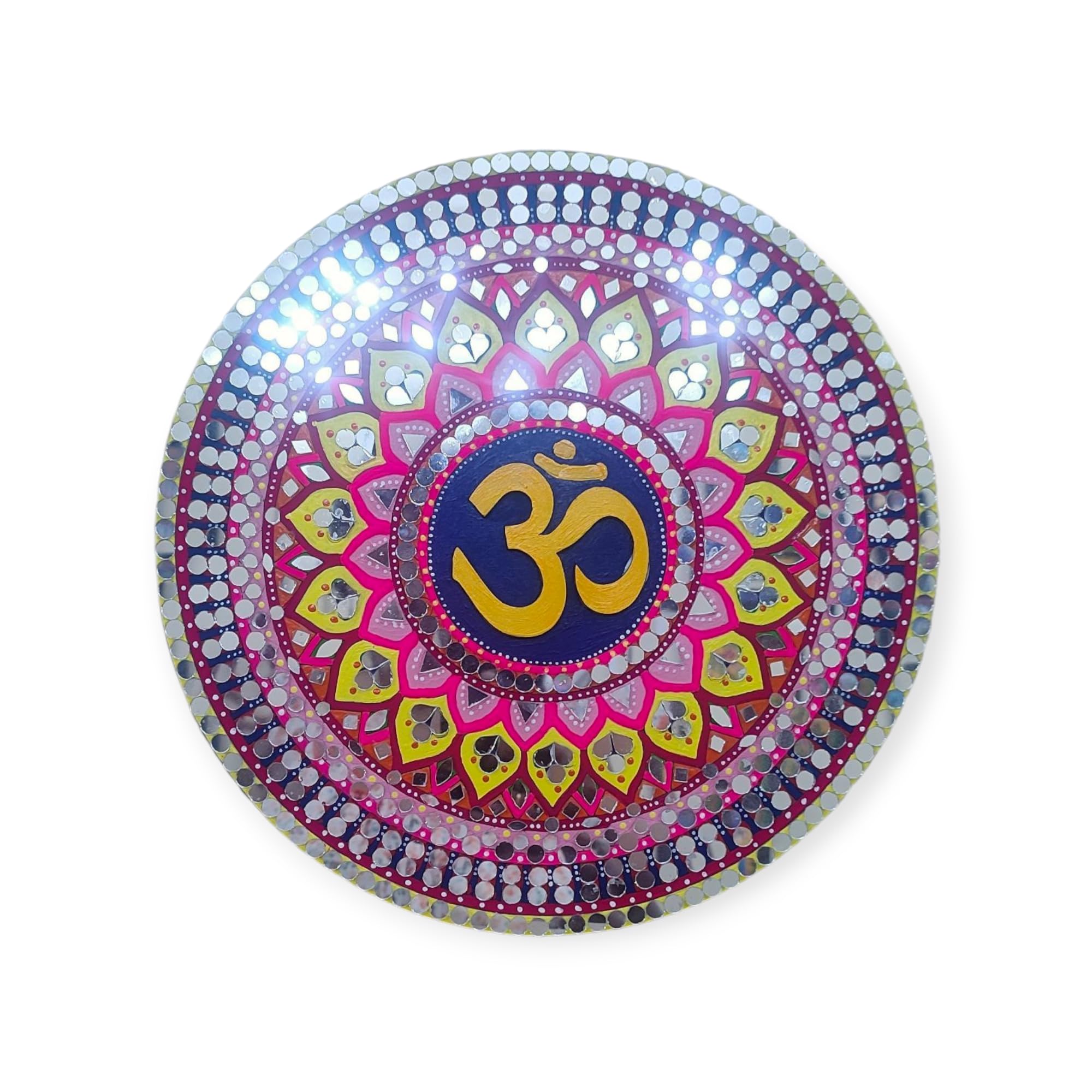 Hand painted Om Lippan Wall Art, Decorative Crystal Mosaic Design, Purple and Gold, Spiritual Home Decor