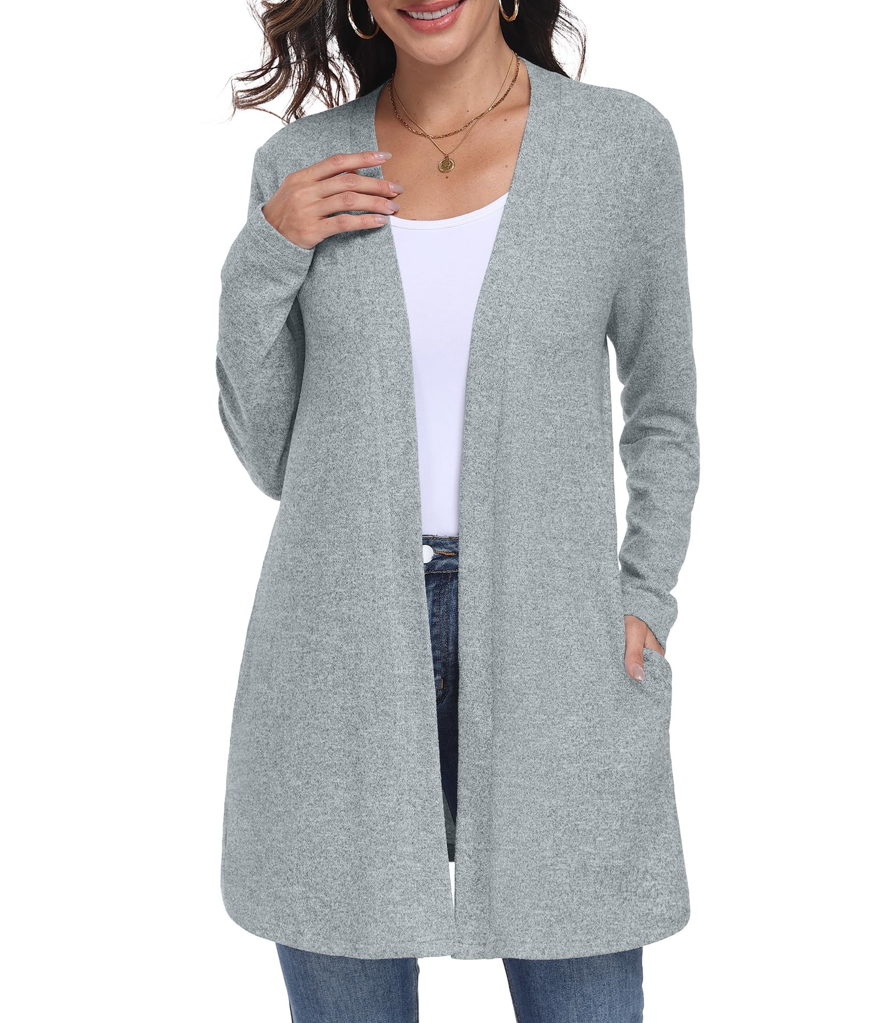 Lepunuo Cardigan Sweaters for Women Long Sleeve Lightweight Open Front Knit Cardigans Casual Loose Sweater with Pockets