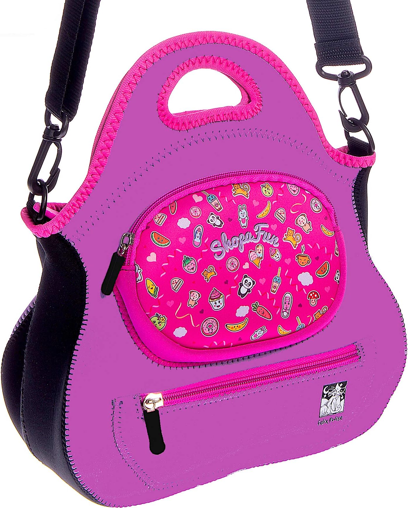 Felix and Wise - ShopaFun Shopkins Compatible Organizer - Pink/Mauve Toy Tote Bag - Kids Handbag Purse - Washable Neoprene - Girls Storage Fun Fashion