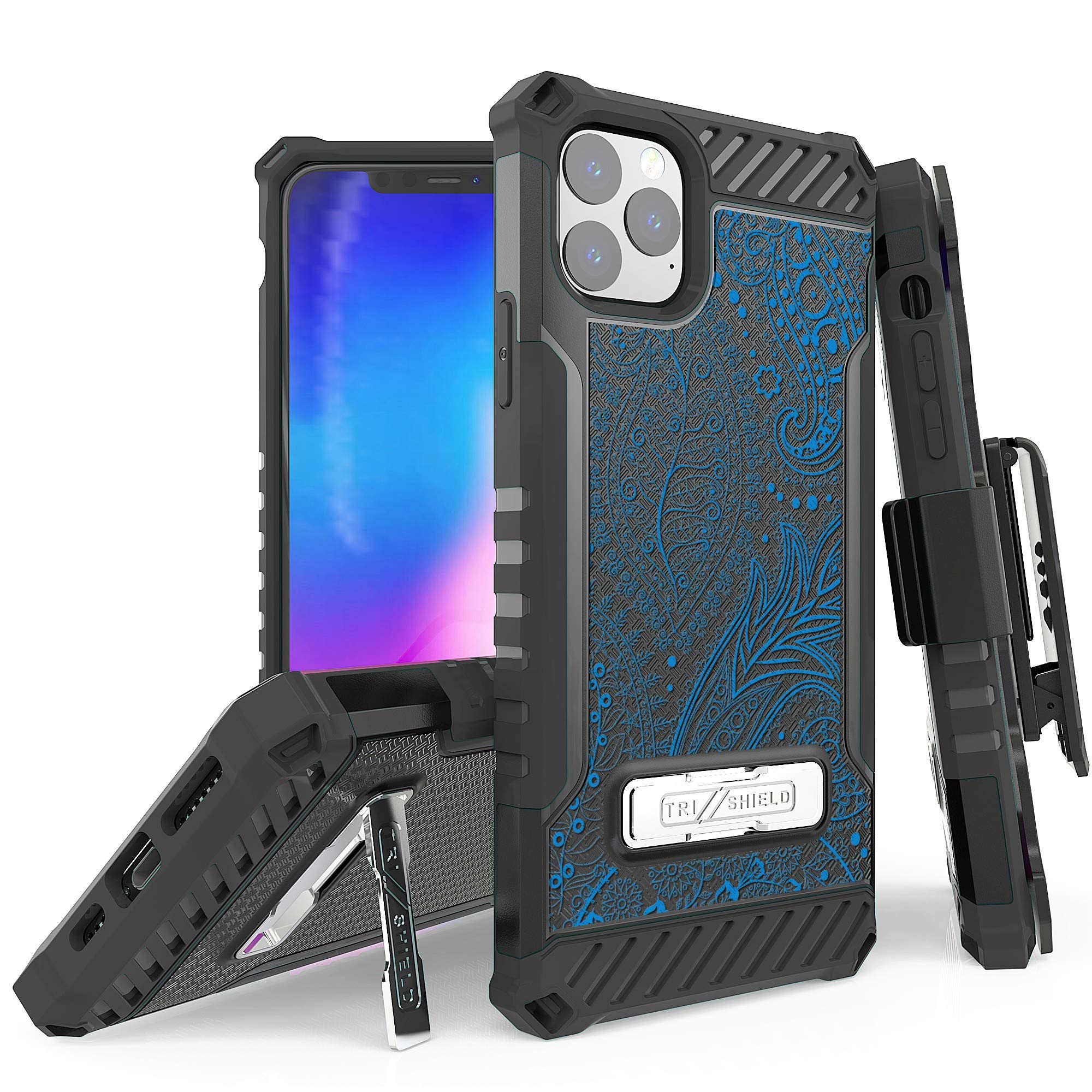 BEYOND CELL Tri-Shield Phone Case Compatible with iPhone 11 Pro Max 6.5” only, Military Grade Drop Tested, Shockpoof High Impact Rugged Armor Cover with Metak Kickstand, Belt Clip Holster
