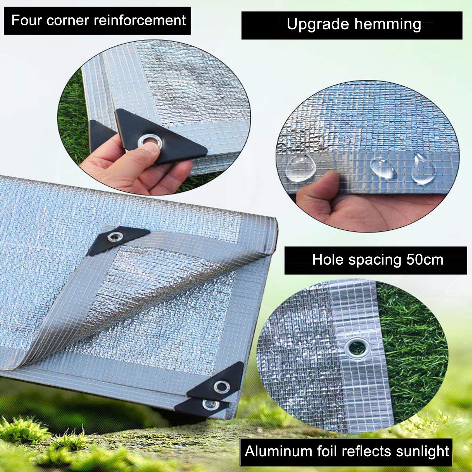 Rete Ombreggiante Decorativa per Esterni,Argento,Telo Coprente per Serra,Rete Telo Ombra in Alluminio Riflettente 99%,Tessuto Ombra per Giardino Fiori Balcone,Antivento (2x5m)
