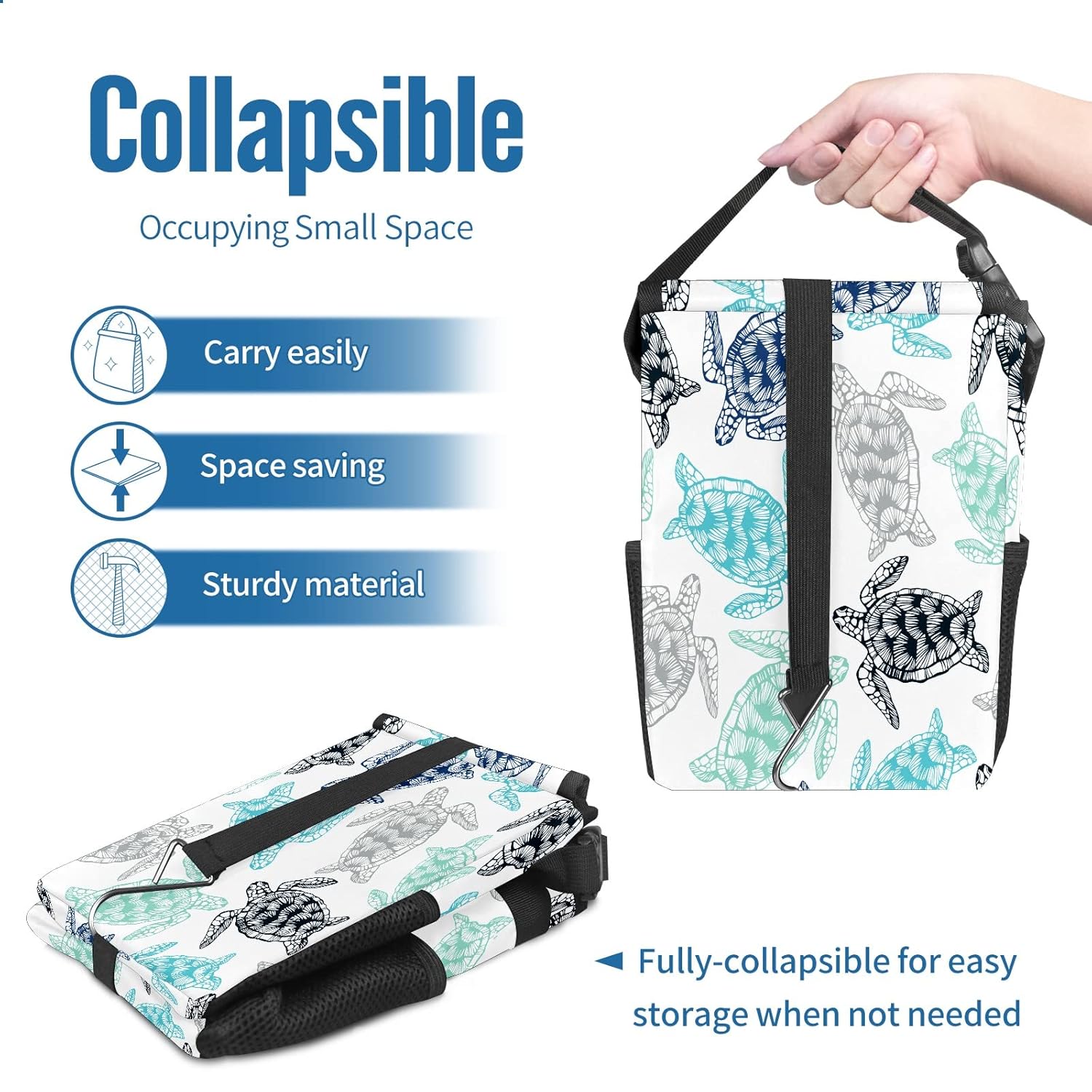Car Trash Can Boho Sea Turtle Tortoise Wate-rproof Auto Garbage Bag Car Trash Can with Lid Leak-Proof Car Storage Bag Hanging for Headrest Collapsible and Portable with Storage Mesh Pocket
