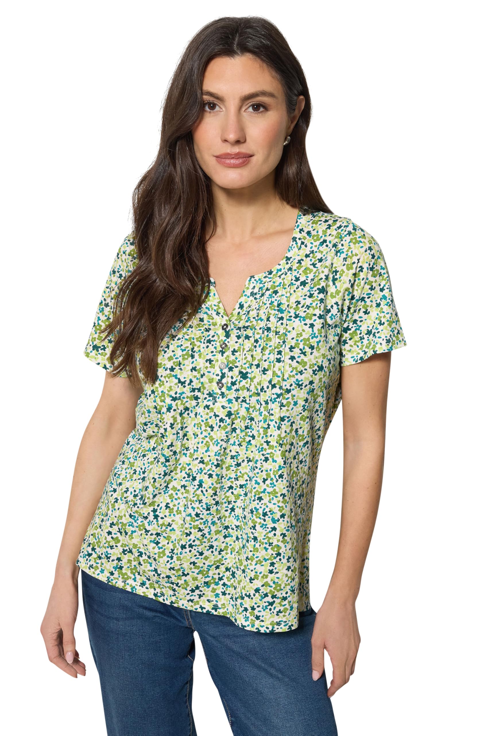M&Co Women's Henley Top - Cotton - Light Green - Size 14