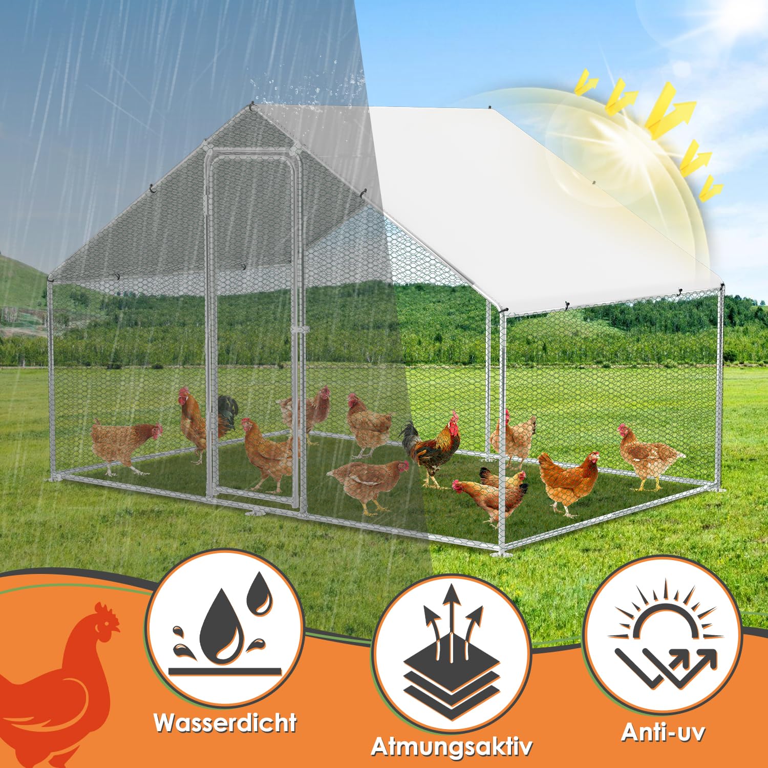 vidaXL Kippenren 3x2x2 m gegalvaniseerd staal, kippenkooi, hennenhuis, kippenren, kippenhuis, buiten kippenhok, dierenkooi, kippenkooien, kippenhuizen