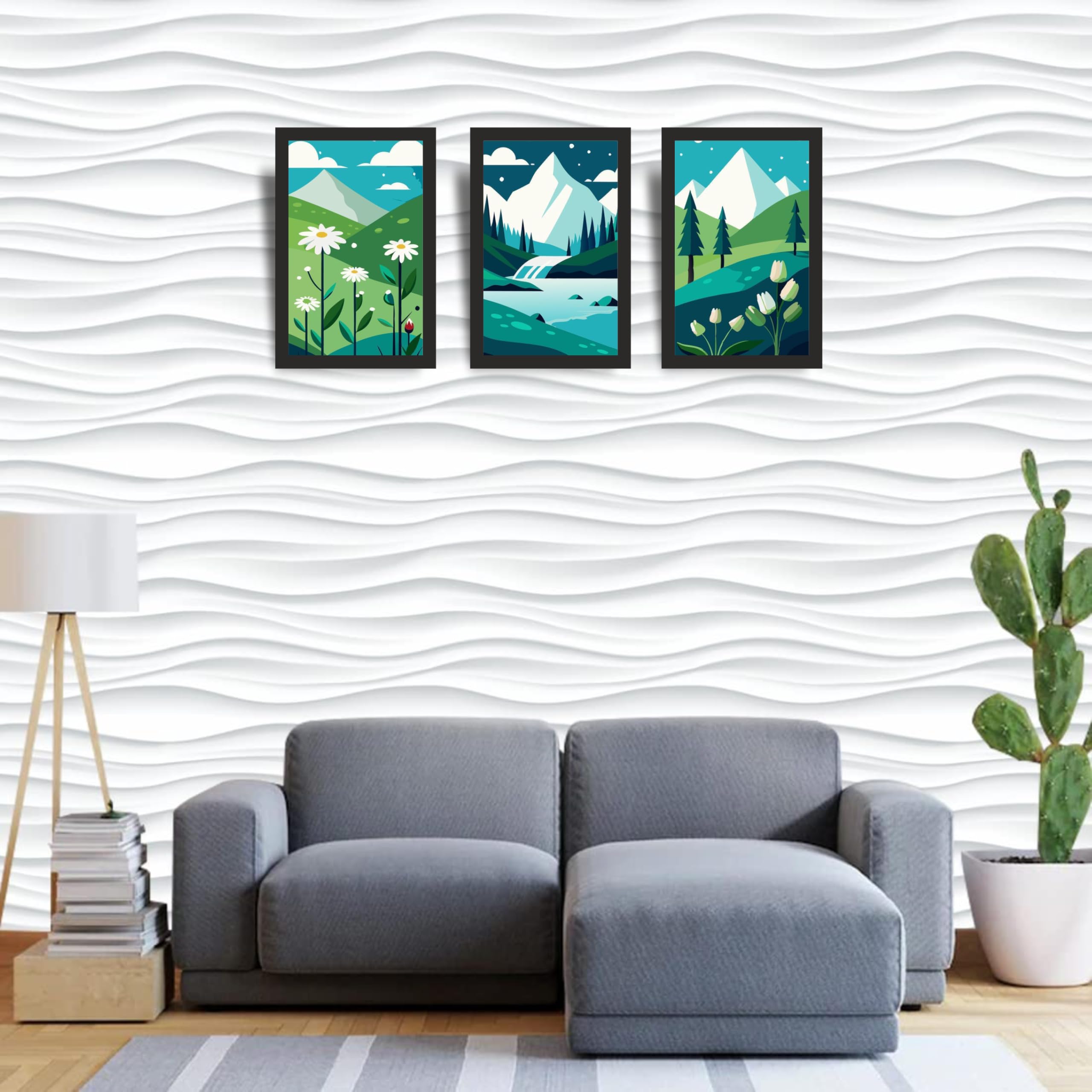 Alpine Meadow & Waterfall Wall Art Set of 3