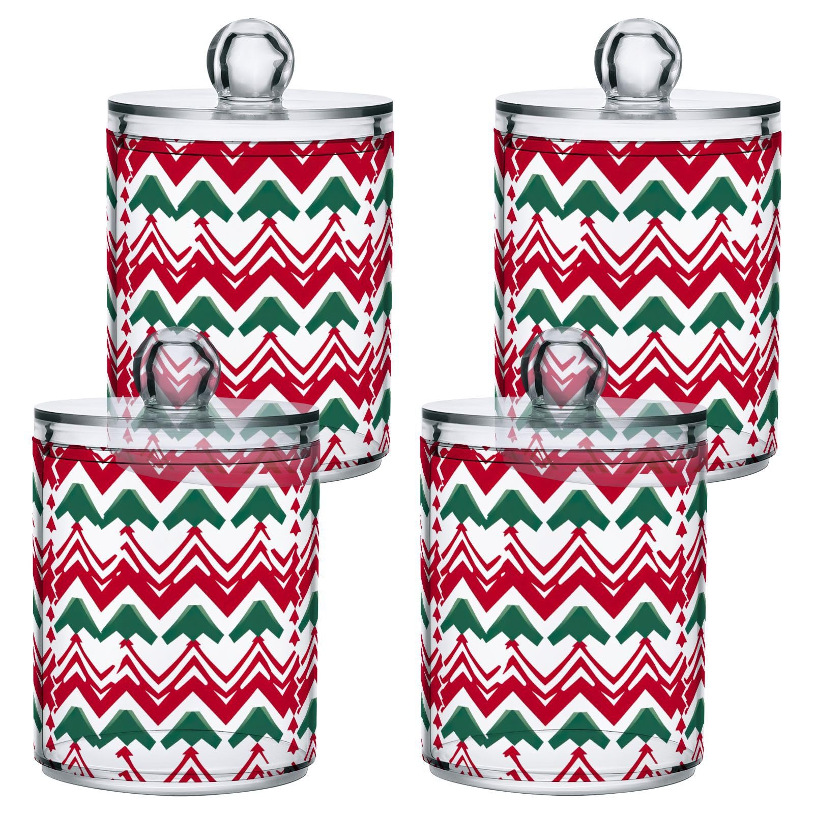 4 Pcs Christmas Xmas Trees 10 OZ Qtip Holder Dispenser for Cotton Ball Cotton Swab Cotton Round Pads