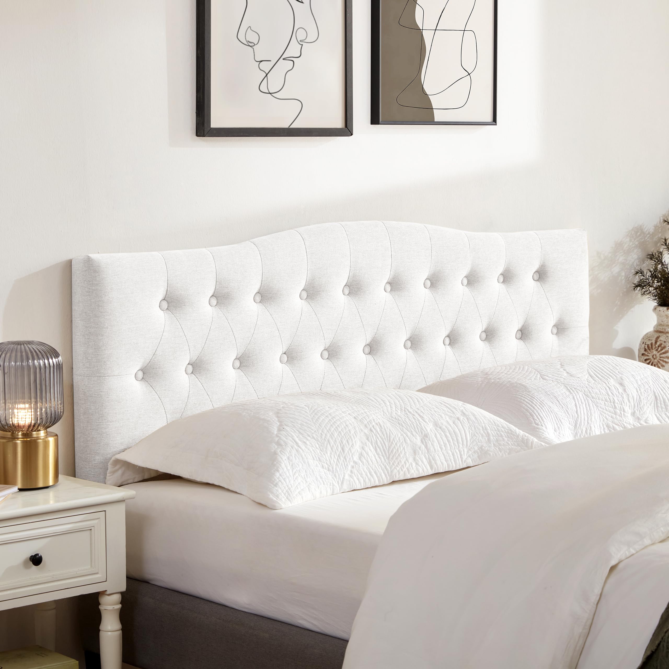 Huatean Home Tufted Upholstered Headboard California King, Sturdy and Durable Solid Wood Bed headboard, Fabric Headboard Adjustable Height from 37” to