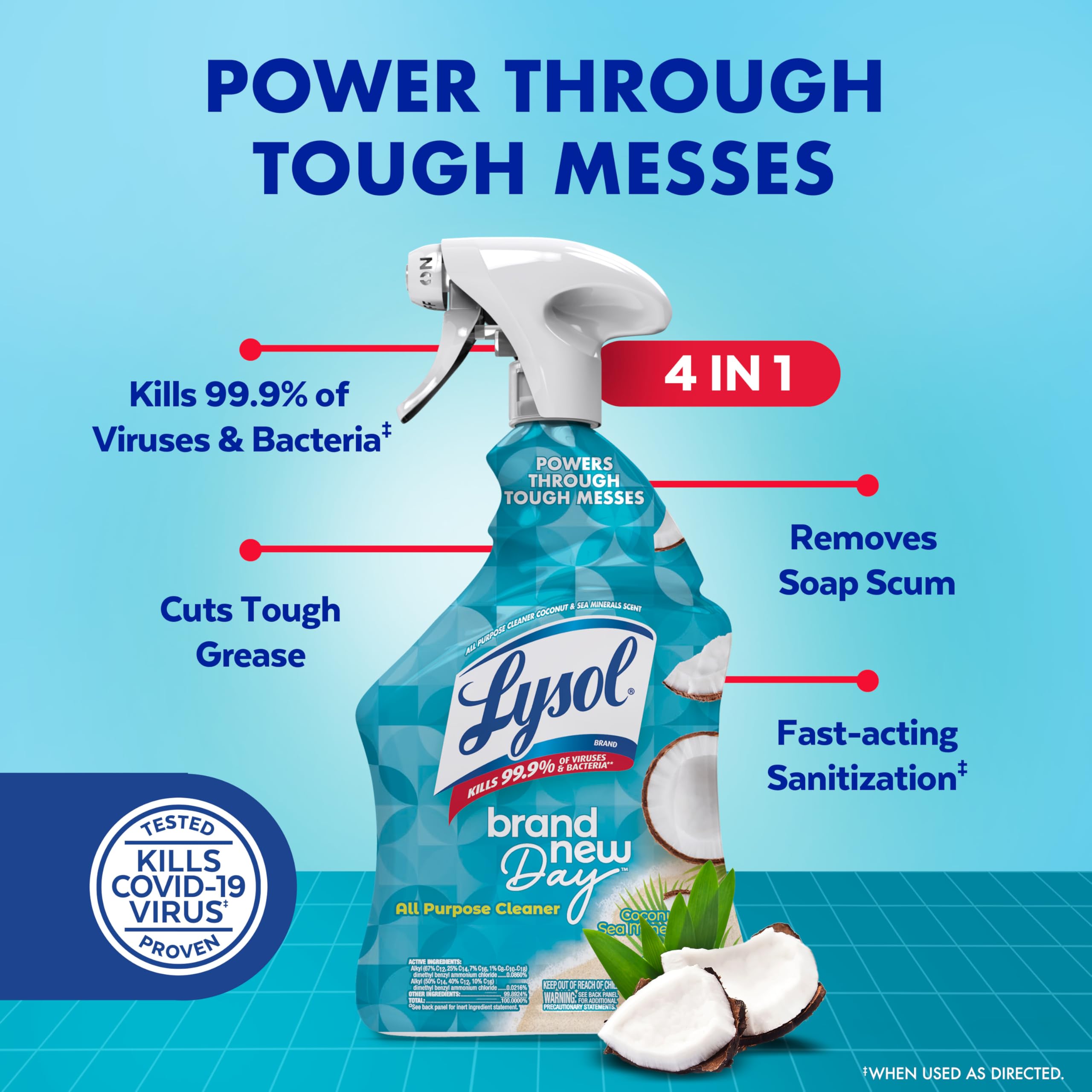 Lysol All Purpose Cleaner Spray, Multi-Purpose Disinfecting Spray, Kitchen & Bathroom Cleaner, Mango & Hibiscus, Coconut, and Lavender Scent (Pack of 3): Coconut & Sea Minerals 32 Fl Oz (Pack of 1)
