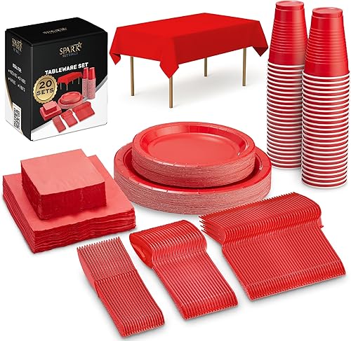 Miniatura 1 de Juego de suministros negros para fiestas, platos de papel, vasos de plástico, tenedores, cuchillos, cucharas, servilletas, mantel para 20 invitados,