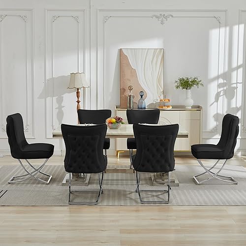 Miniatura 6 de LOULENS Elegance - Juego de 6 sillas de comedor de terciopelo, lujosas sillas de comedor tapizadas copetudas, sillas decorativas de terciopelo real