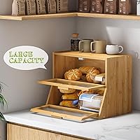 Vista 5 de Panera grande de doble capa de bambú para encimera de cocina, contenedor de pan, contenedor de almacenamiento de pan de granja, capacidad