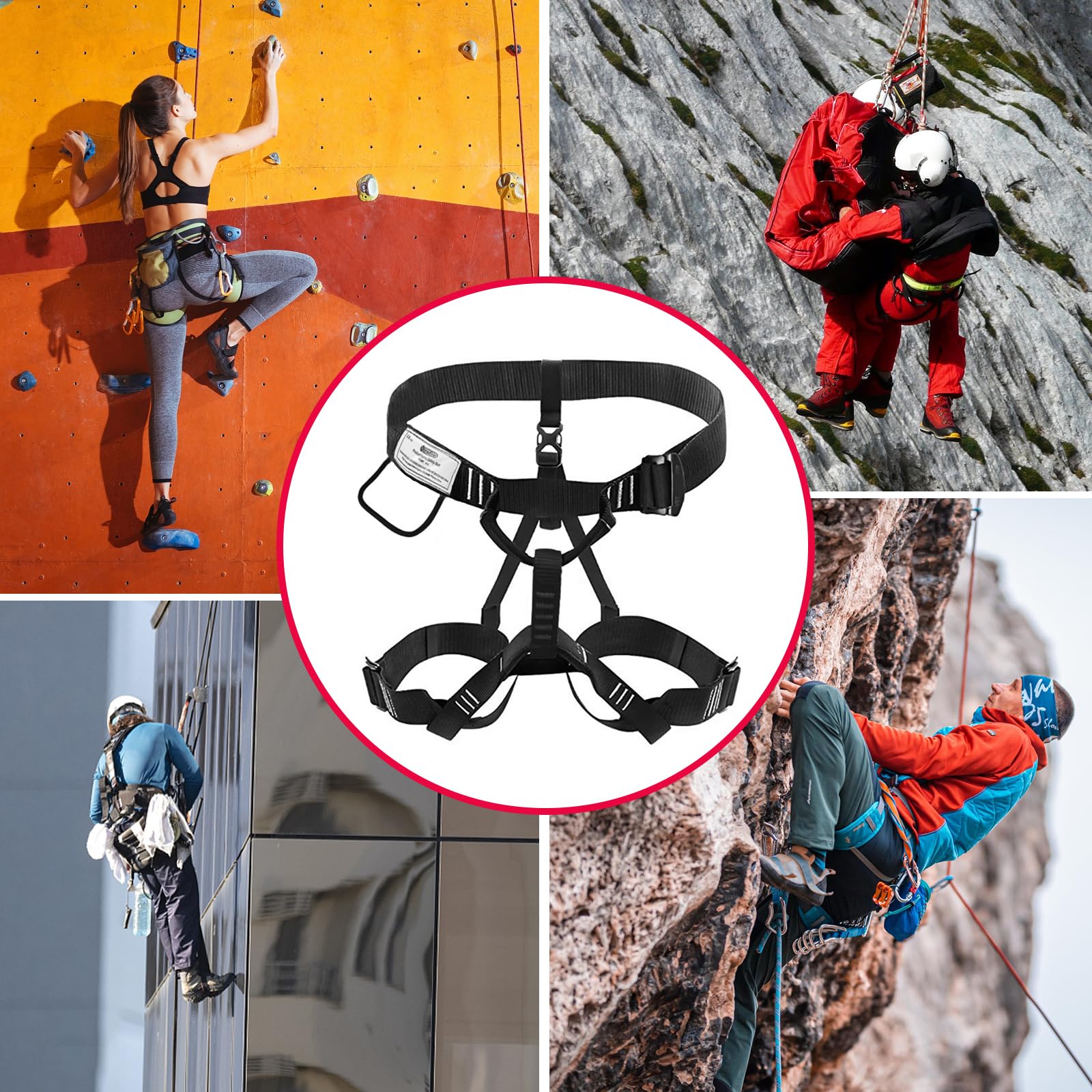 NewDoar Certifié UIAA & CE Harnais d'escalade,Baudrier Escalade,Harnais d'escalade d'alpinisme,Demi-Harnais pour la Descente en Rappel de l'escalade d'arbre de Sauvetage en Cas d'incendie arboriste