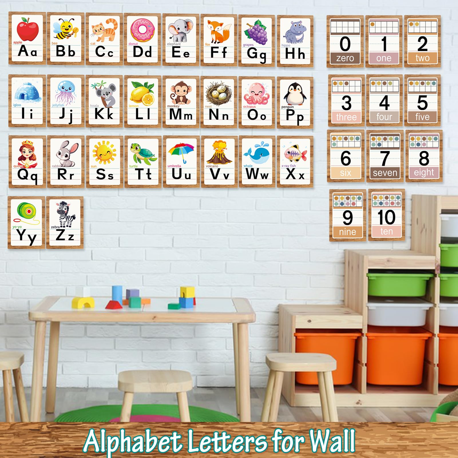Letras del alfabeto para pared, póster del alfabeto ABC para aula, pared, alfabeto, tabla de pared, jardín de infantes, primaria, decoración de pared, suministros de escuela en casa (marrón)