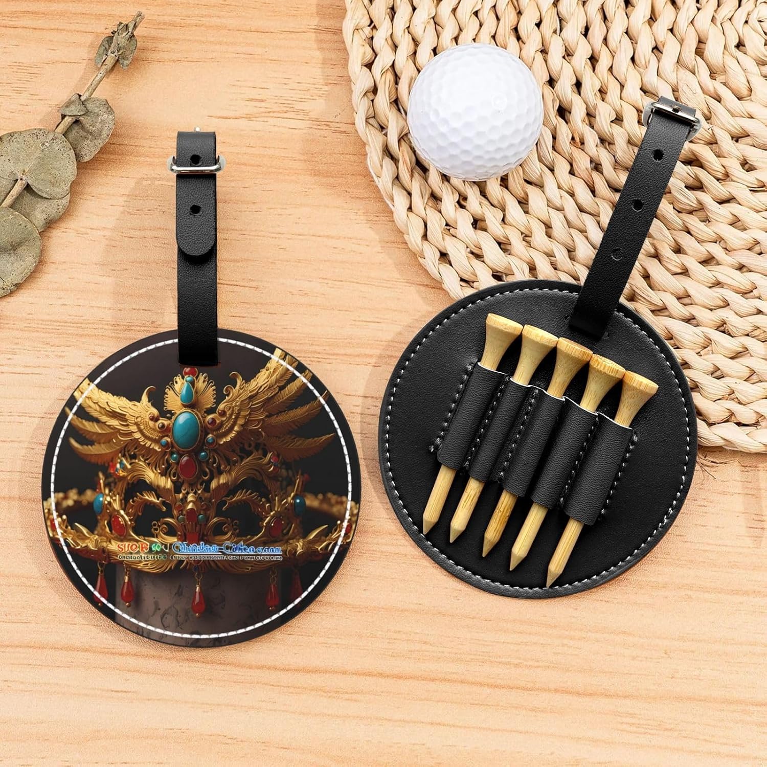 Phoeni Crown Black Printed Golf tee Storage Bag - for Men only, Durable PU Material, Easy to Carry, Enhance The Golf Experience