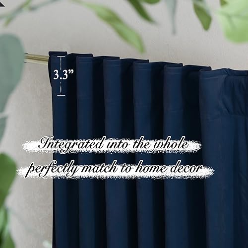 Miniatura 9 de PONY DANCE Cortinas opacas de terciopelo azul prusiano de 84 pulgadas para sala de estar, cortinas de terciopelo con aislamiento térmico y bolsillo