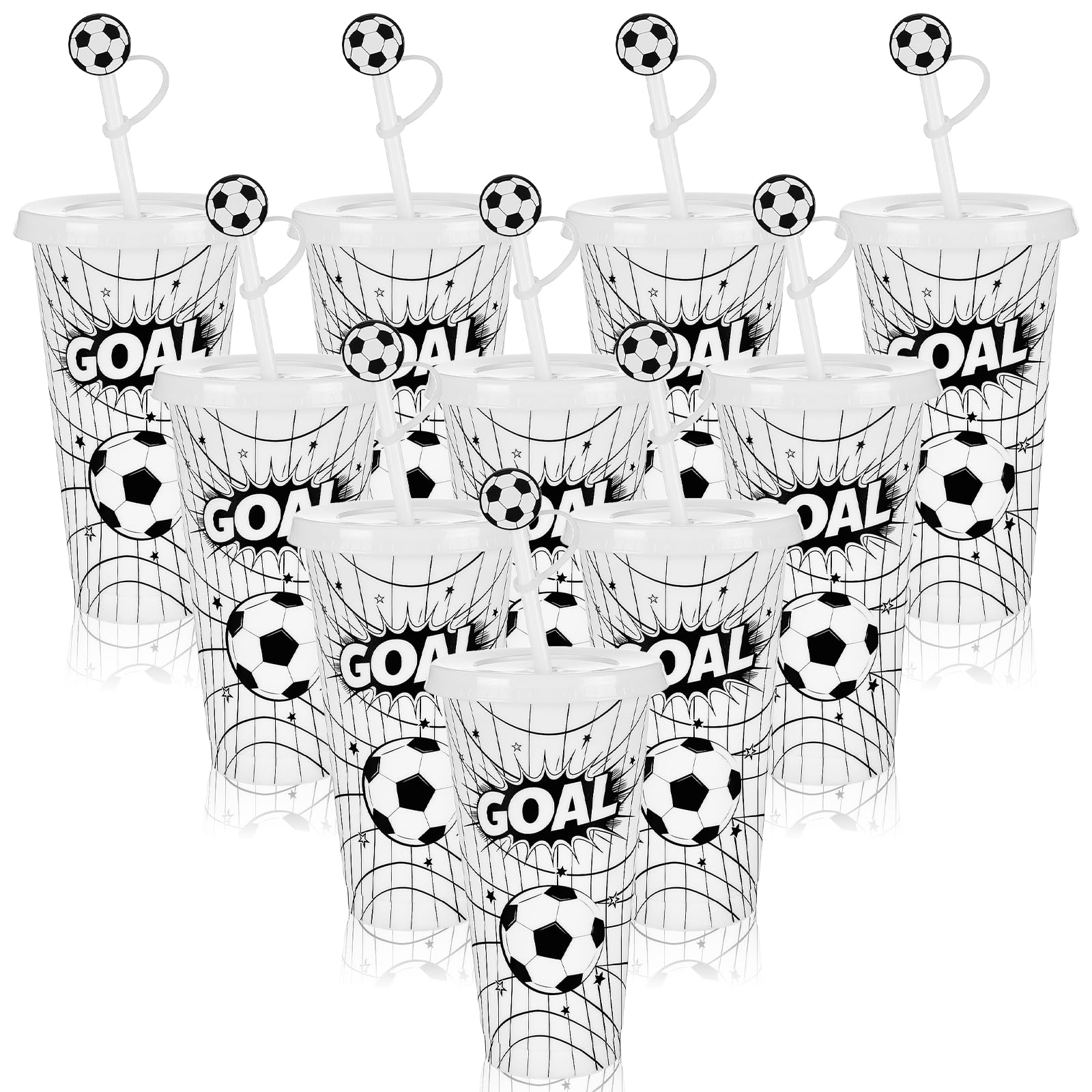 CNSJ 10 Pcs 24 Oz Plastic Football Cups Reusable Tumbler with Lid and Straw Soccer Birthday Party Gifts Travel Drinking Cup for Coach Fan Men Women Sports Game Team Favours