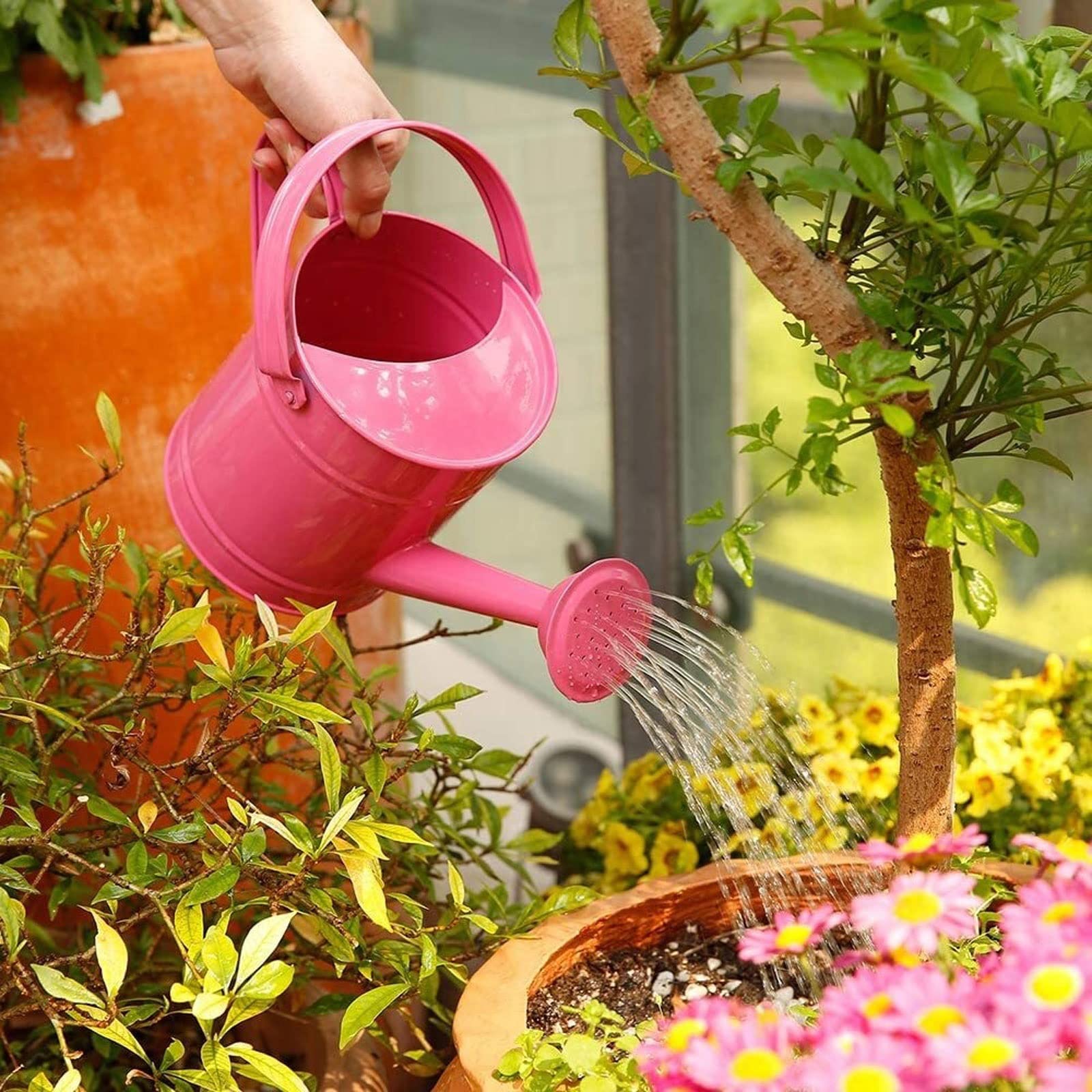 Konewka 1,5 l żelazna konewka dom bonsai roślina prysznic narzędzie ogrodnictwo garnek na wodę posypany czajnik ogród butelka do nawadniania (różowa)