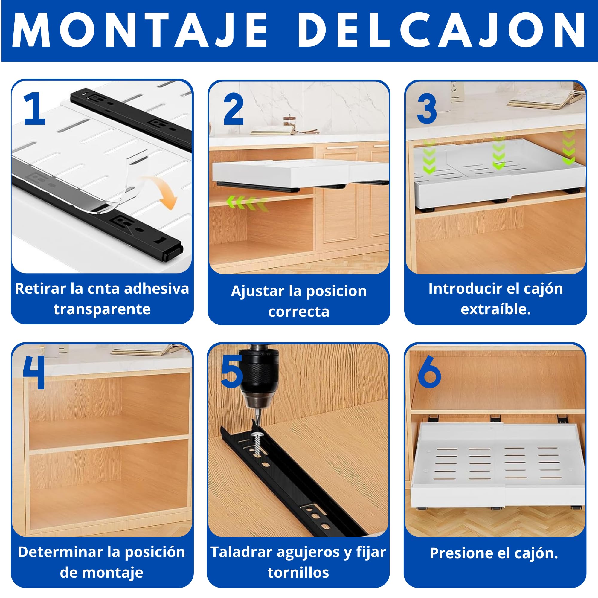 NURIANT HOME & KITCHEN - Removable Kitchen Drawer with Telescopic Guides – Steel Sliding Organizer, with Adjustable Extendable Metal Divider for Cabinets and Pantry — view 4